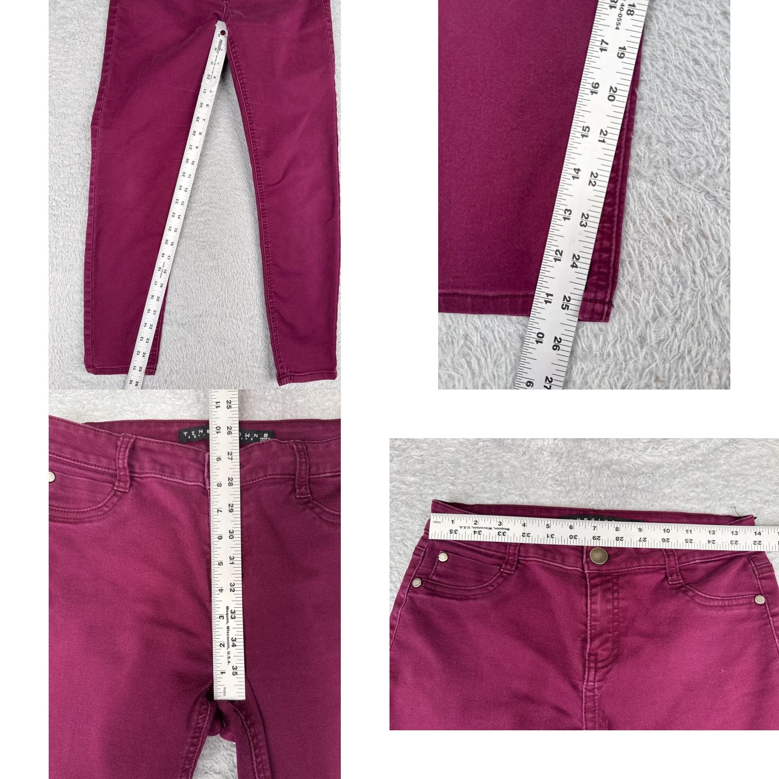 Vintage Tinseltown Jeans Juniors 9 Skinny Mid Rise Magenta Cotton Blend Stretch 28x26 Denim Womens Jeans 5-Pocket Zipper Distressed Velvety Size 30" / US 8 / IT 44 - 8 Thumbnail