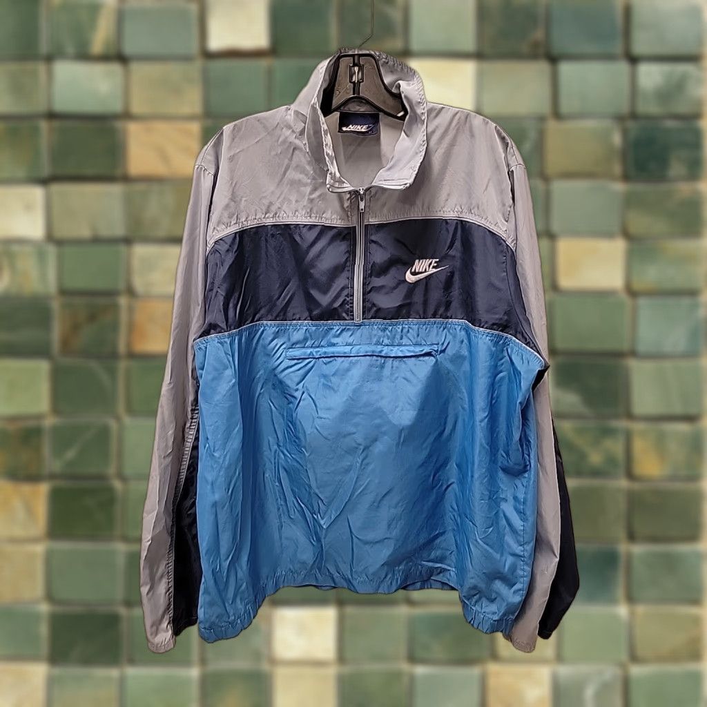 Nike VINTAGE Nike Mens Windbreaker Pullover 1/2 Zip Packable 80s Blue Grey L Size US L / EU 52-54 / 3 - 1 Thumbnail
