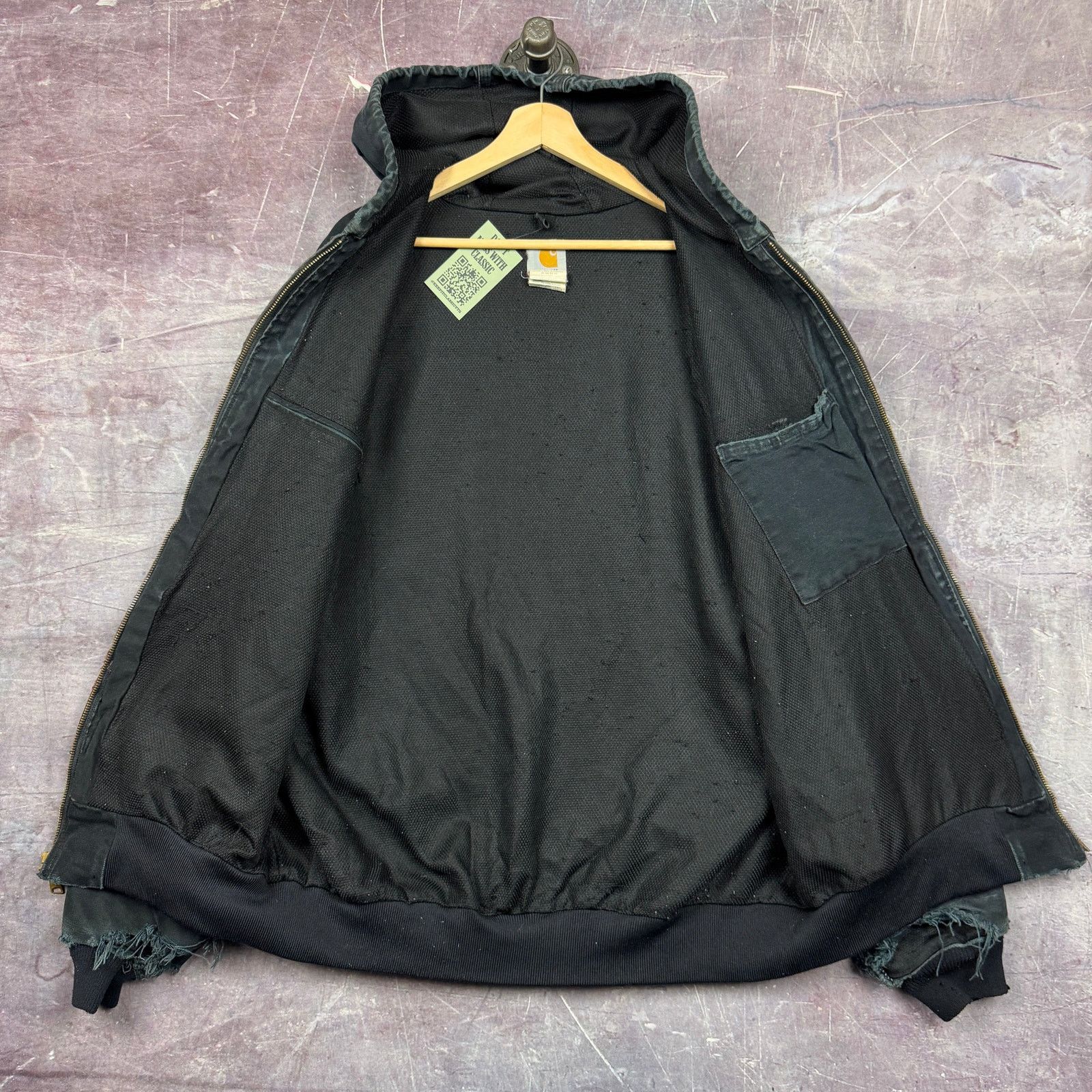 Carhartt × Vintage 90s Faded Black Carhartt Hooded Active Work Jacket XL 2338 Size US XL / EU 56 / 4 - 7 Thumbnail
