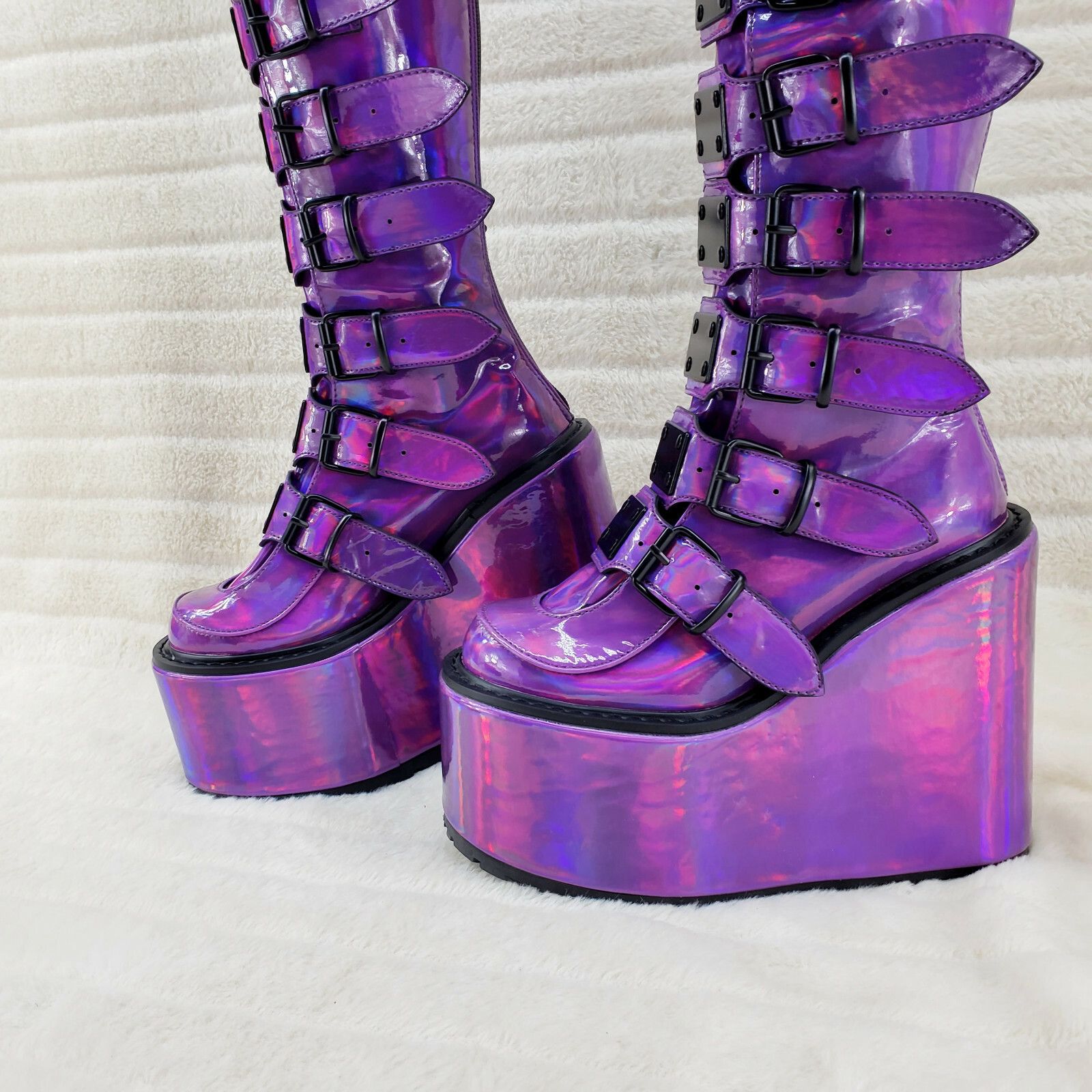 Demonia Cult DEMONIA Swing 815 Purple hologram Goth Punk Knee Boot 5.5" P Size US 7 / IT 37 - 6 Thumbnail
