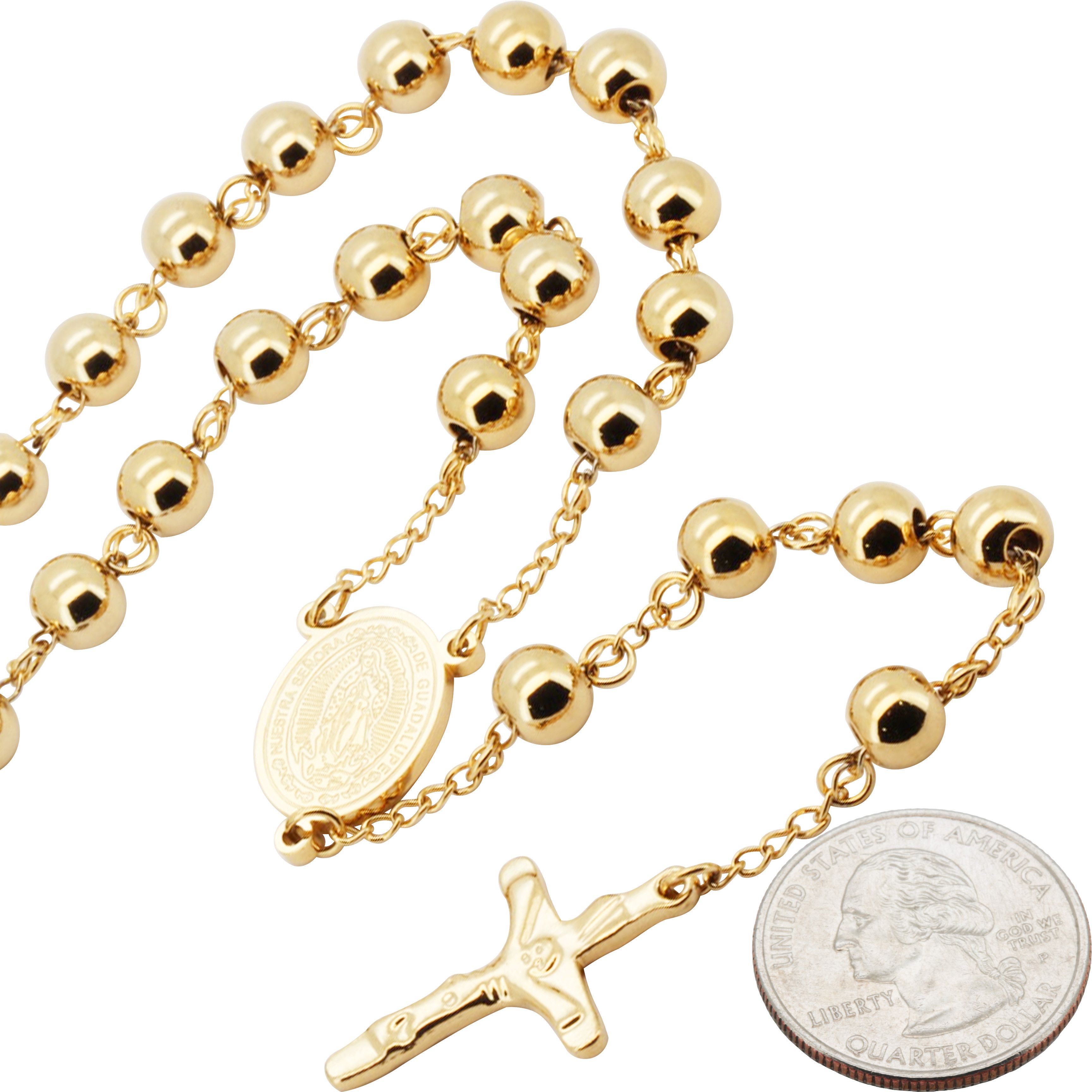 Other 316L Stainless Steel 18k GP 8mm Rosary Necklace 30”+6" Size ONE SIZE - 2 Thumbnail