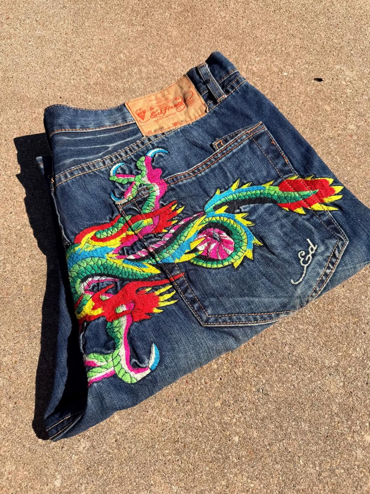 Ed Hardy Ed Hardy “Dragon Back” Embroidered Jeans Y2K 40x34 Size ONE SIZE - 3 Thumbnail