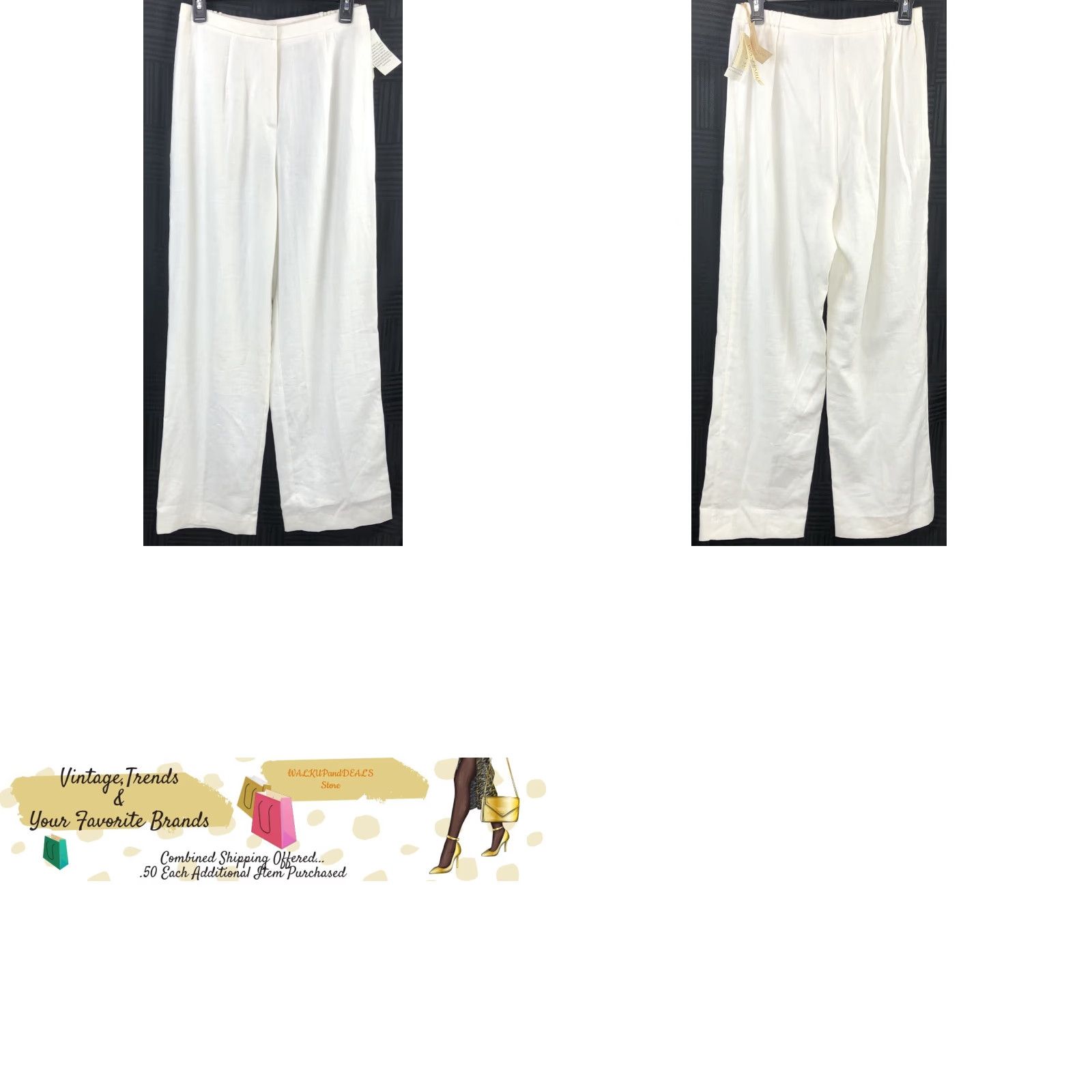 Vintage Norton McNaughton Linen Pants Slacks 6 Wht Straight Leg 26"W Inseam 29" Rise High Womens Pants Size 26" / US 2 / IT 38 - 8 Thumbnail