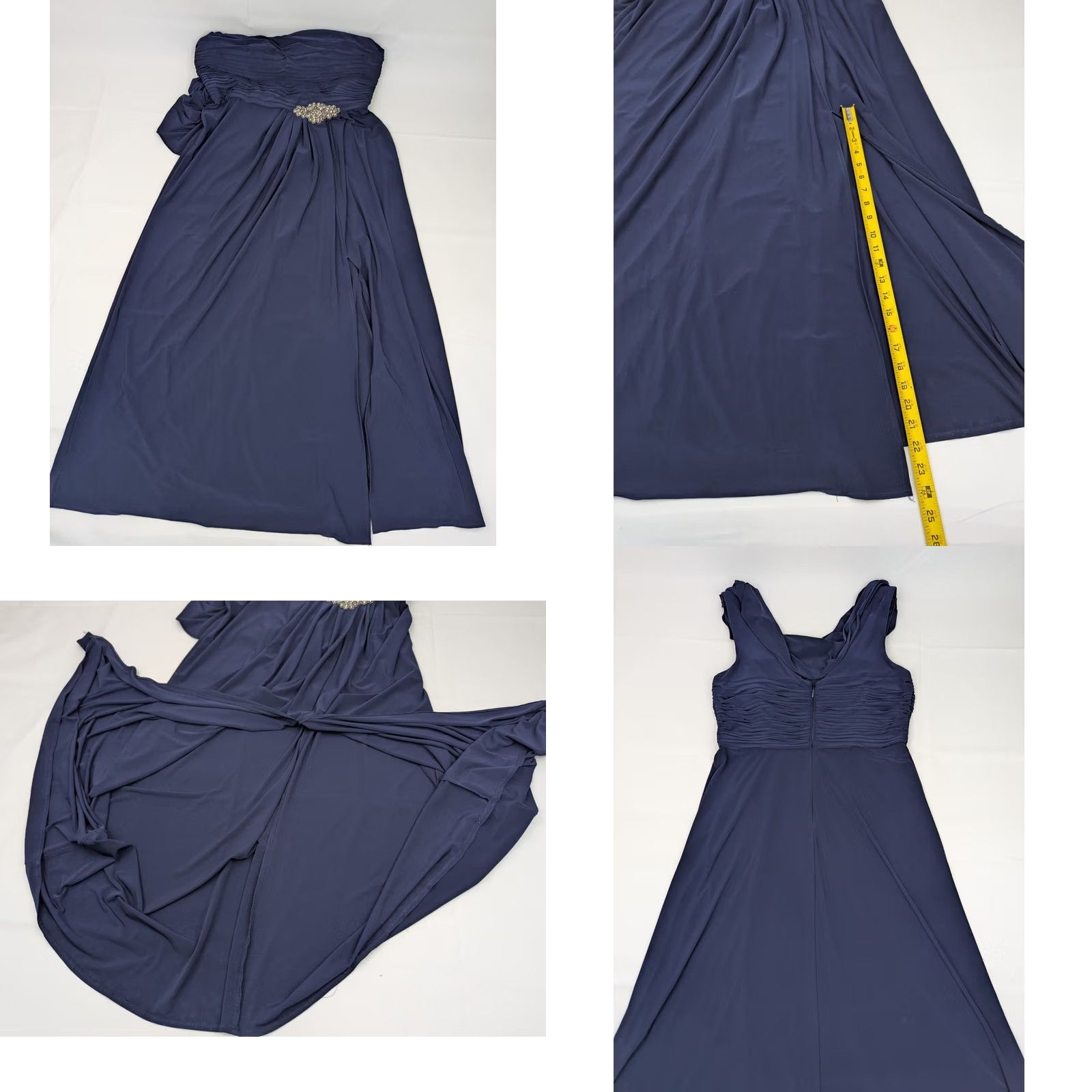 Alex Evenings Alex Evenings Navy Blue Formal Gown Dress Cowl Neck Bodice Maxi, Women 18, Beads Size XXL / US 16-18 / IT 52-54 - 9 Thumbnail
