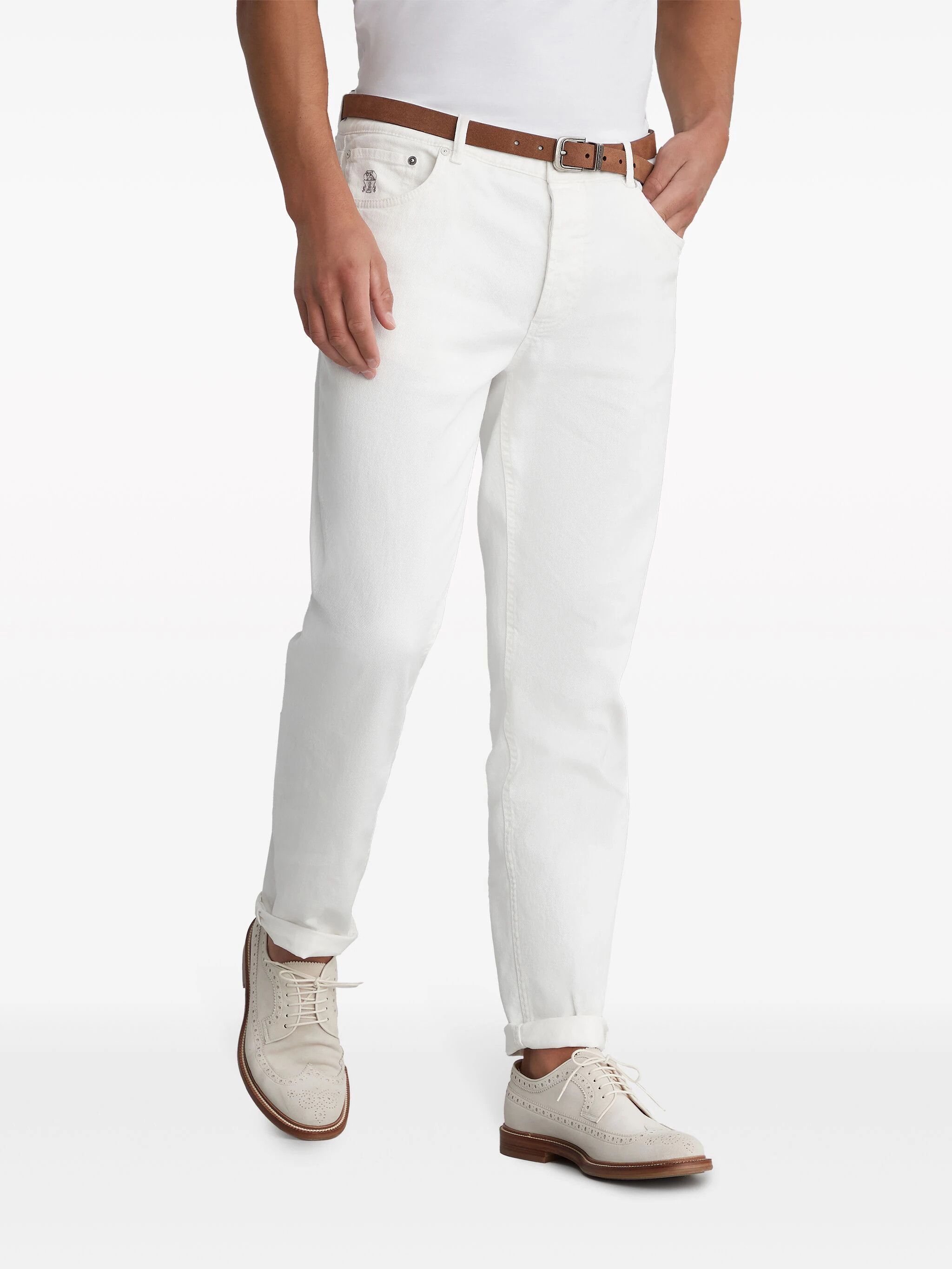 image of Brunello Cucinelli O1W1Db10424 Pants In White, Men's (Size 30)