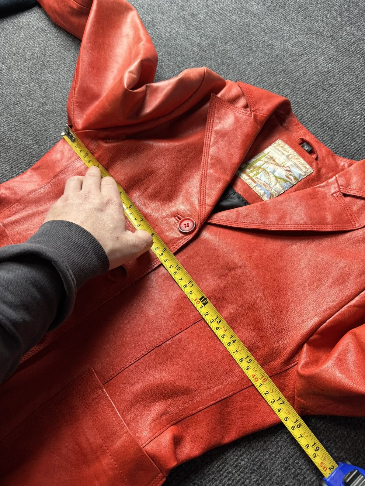 Genuine Leather Vintage Avant Garde Red Leather Blazer Jacket 90s Italian Size S / US 4 / IT 40 - 16 Thumbnail