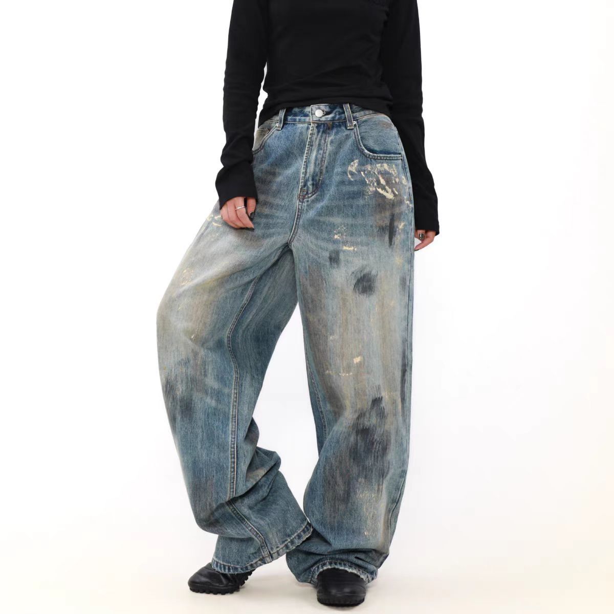 Japanese Brand × Jean High Street Splattered Ink Dirty Straight Jeans Size US 30 / EU 46 - 2 Thumbnail