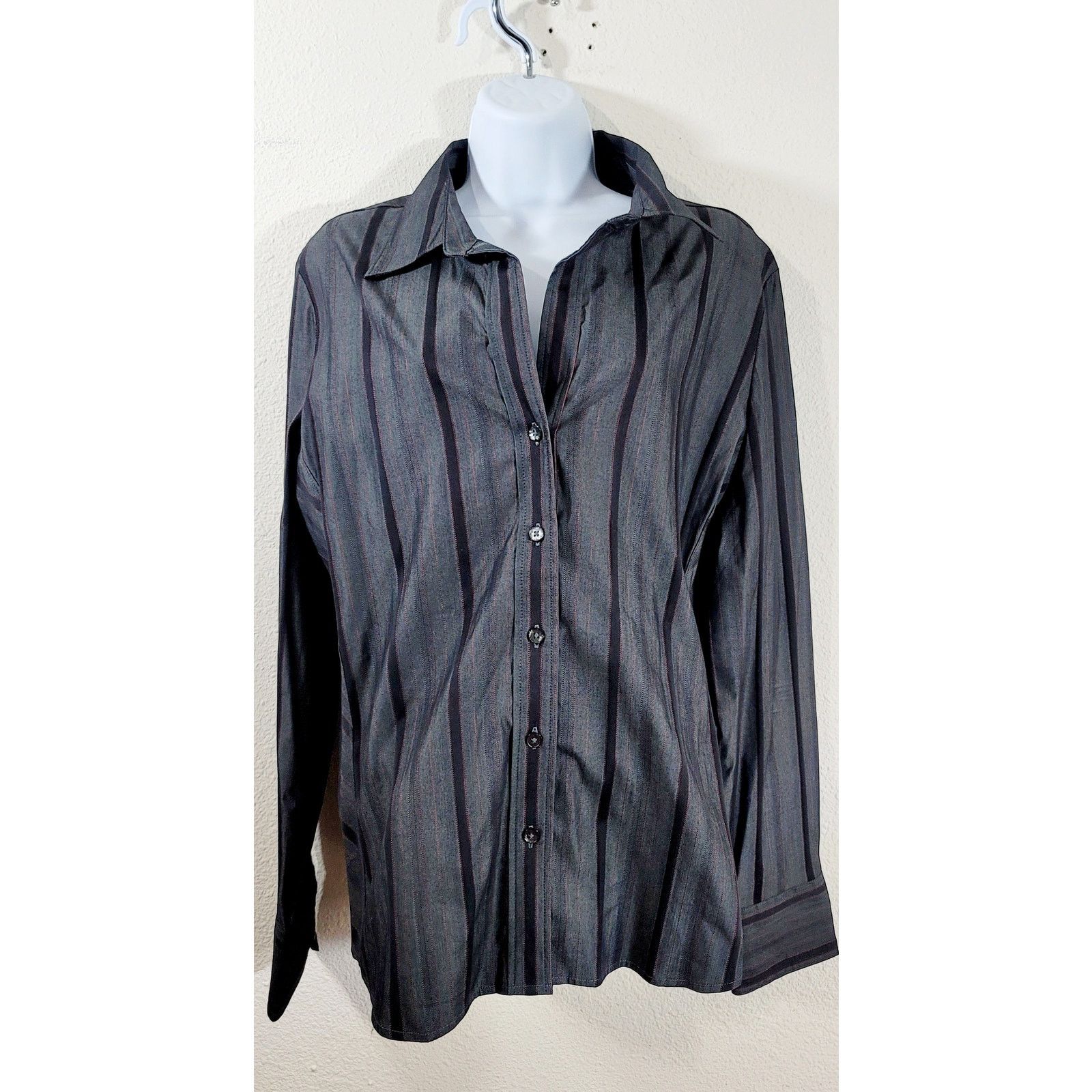 George George Black Red Pinstripe Collard Button Up Top XL Size XL / US 12-14 / IT 48-50 - 1 Thumbnail