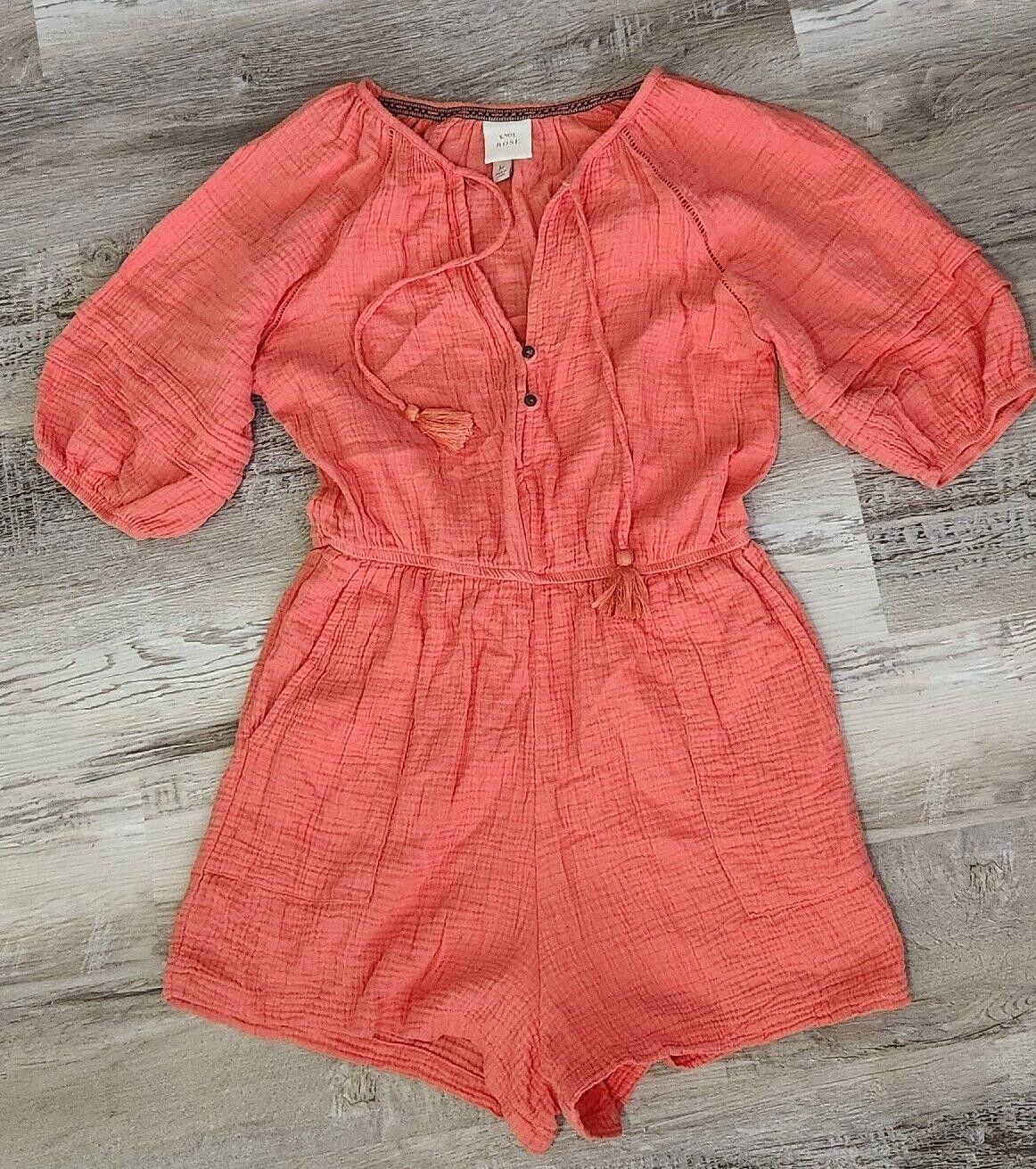 Designer Knox Rose Romper Medium Coral Pink Peach Short Sleeve V Neck Size 32" / US 10 / IT 46 - 1 Thumbnail