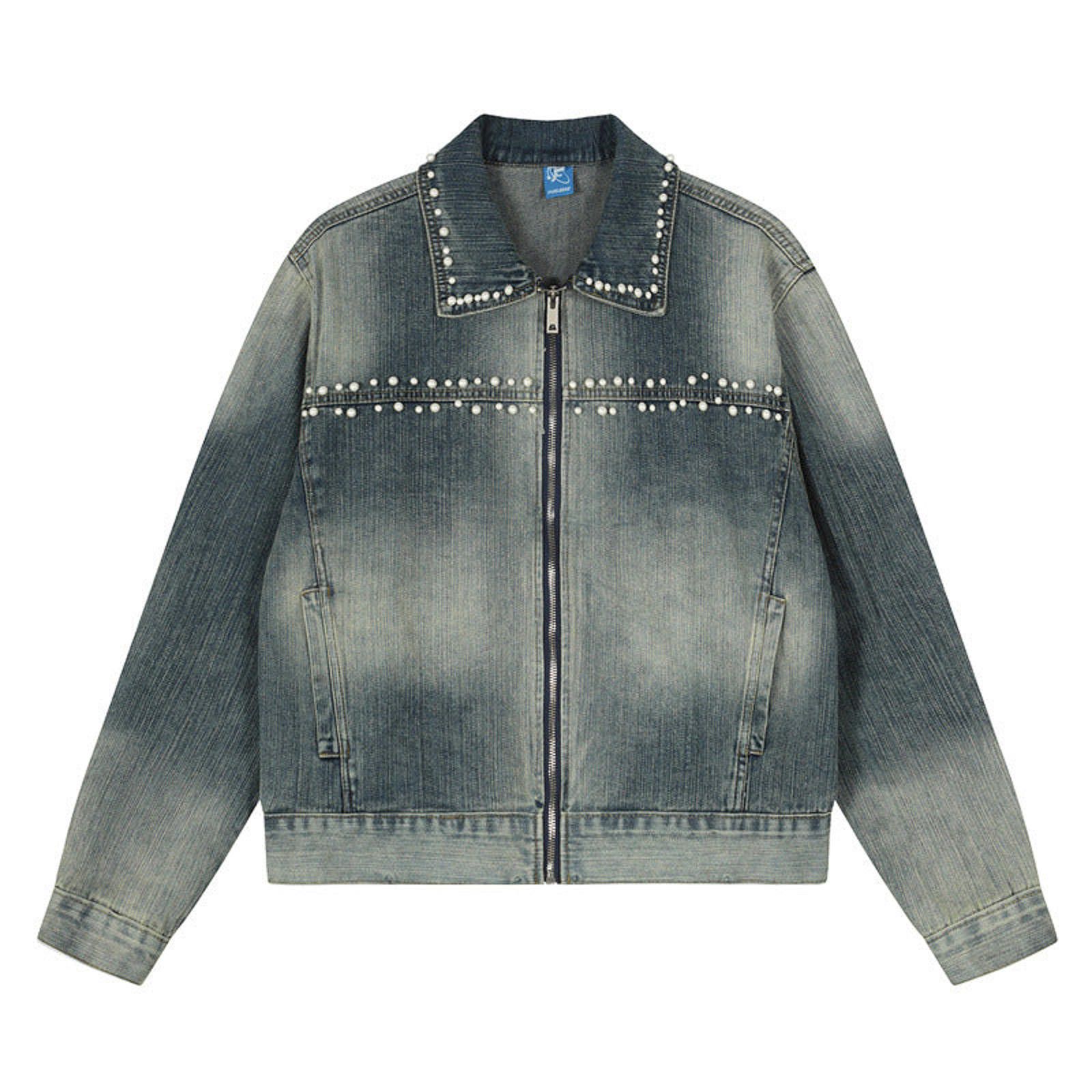 Vintage Blue Studded Zip-Up Denim Jacket, Vintage Style Size US M / EU 48-50 / 2 - 1 Thumbnail