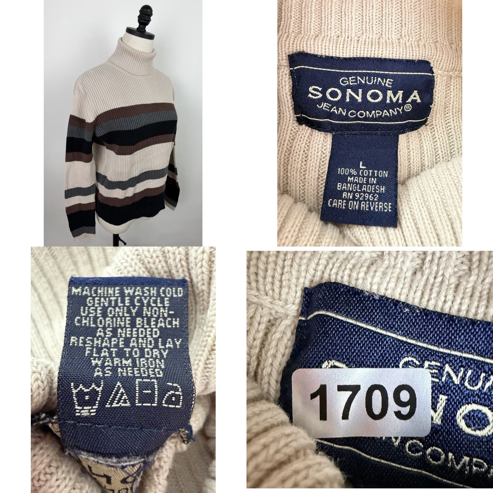 Vintage VINTAGE Sonoma Sweater Womens Large Ribbed Cotton Knit Turtleneck Striped Pullover Casual Size L / US 10 / IT 46 - 8 Thumbnail