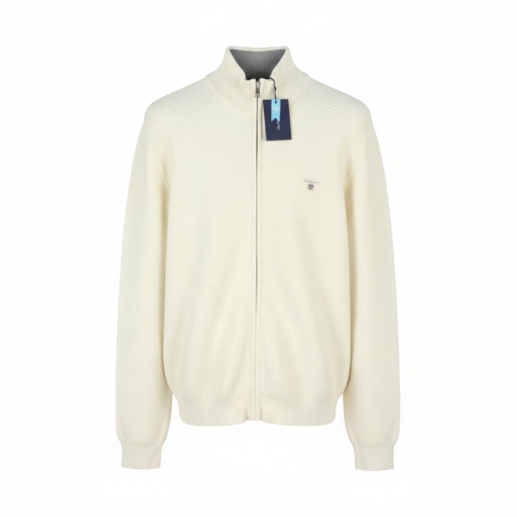 Gant TRIANGLE TEXTURE FULL ZIP XL Cream Stretch Jumper 87318 Size US XL / EU 56 / 4 - 1 Thumbnail