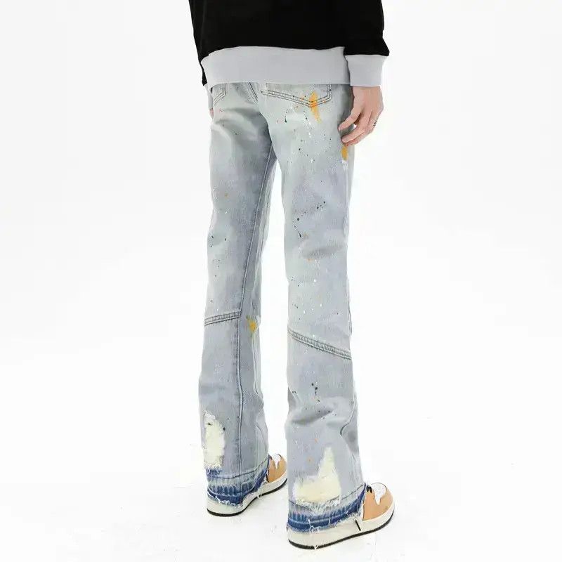 Japanese Brand Loose straight leg micro flared splashed ink jeans Size US 32 / EU 48 - 5 Thumbnail