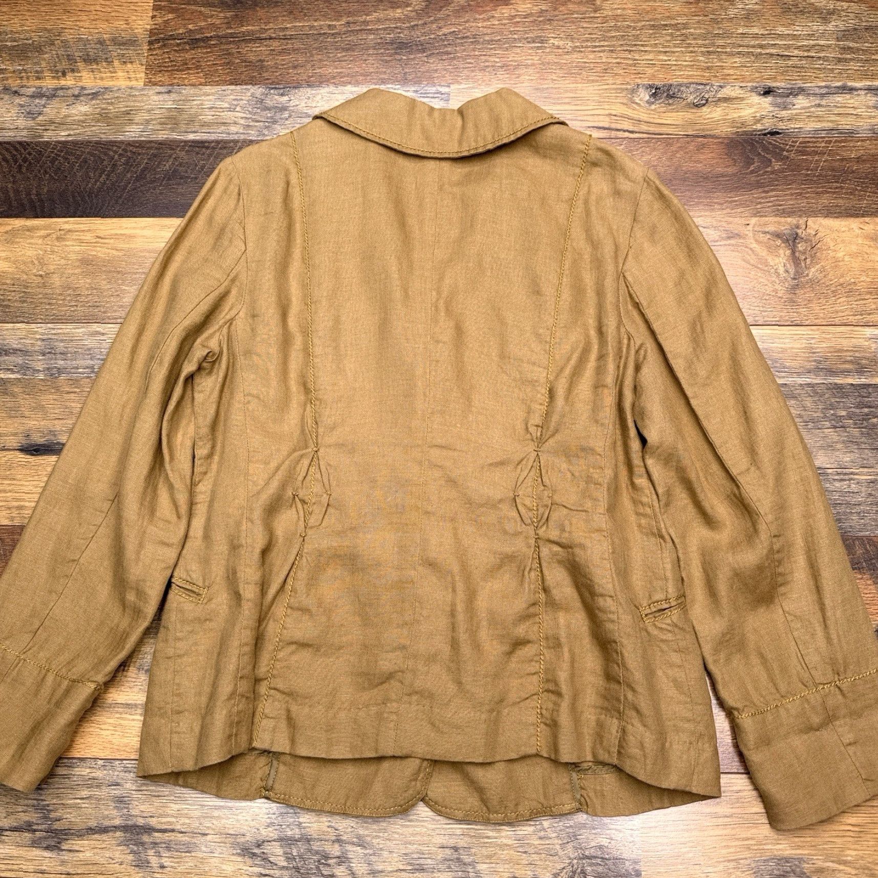 J. Jill J. Jill Blazer Jacket Linen Tan Brown Solid Mid-Length Long Sleeve Button Front Casual Workwear Size S / US 4 / IT 40 - 2 Thumbnail