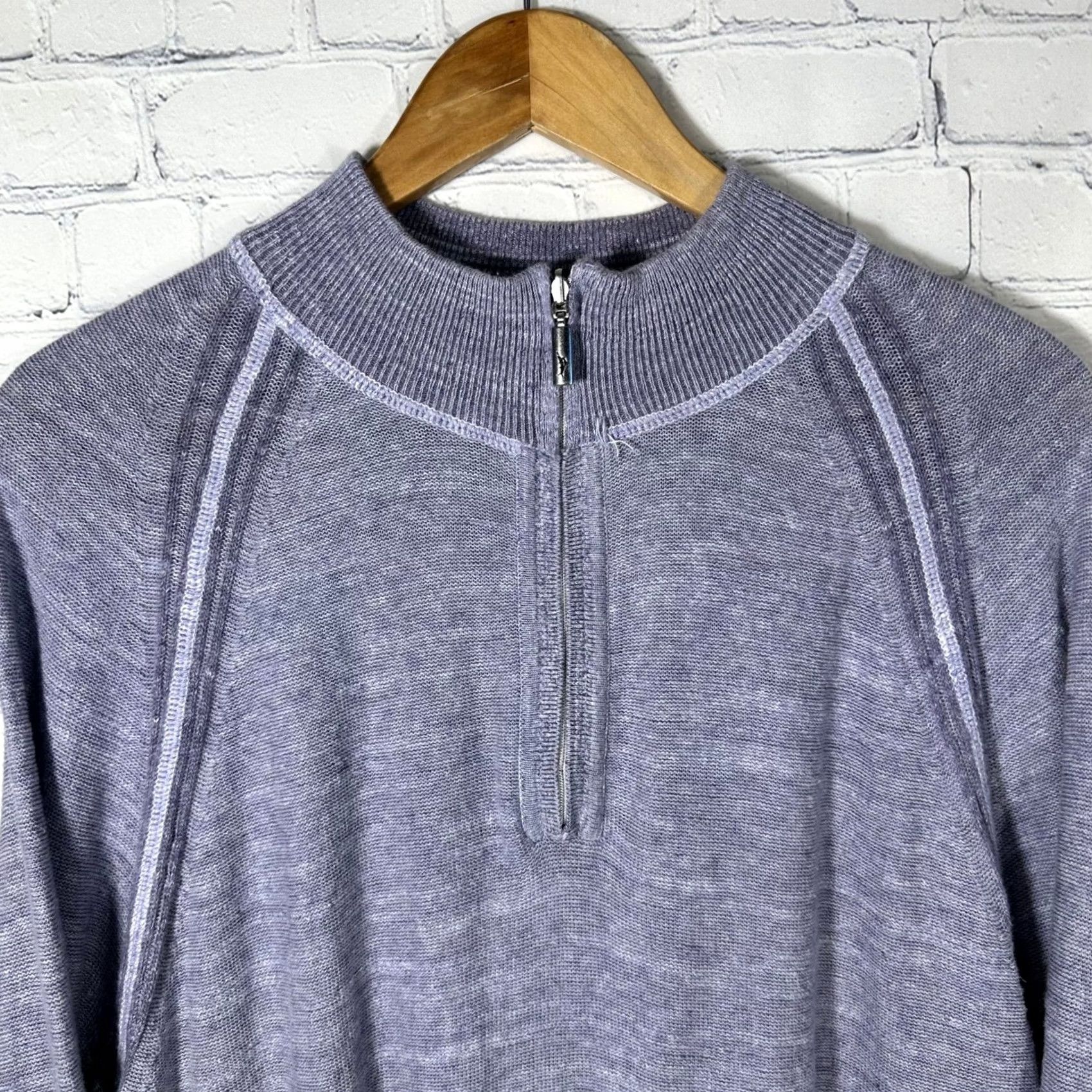 Tommy Bahama Tommy Bahama Purple Linen Blend Mock Neck Quarter Zip Sweater Mens L Pullover Size US L / EU 52-54 / 3 - 2 Thumbnail