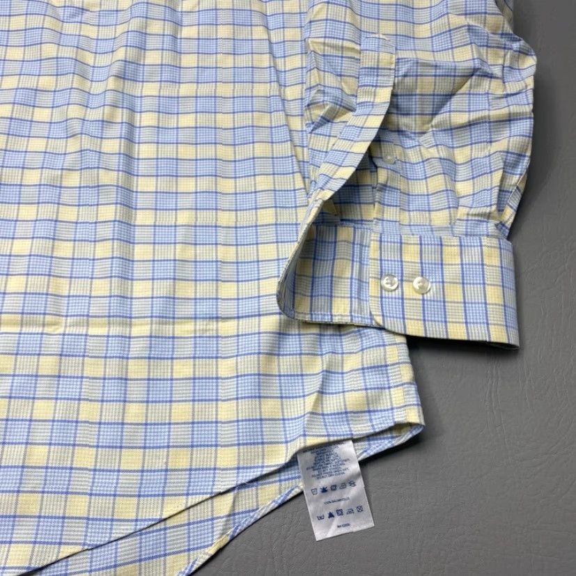 Lands' End Vintage Lands' End Shirt Mens 2XL Button-Down Long Sleeve Pocket Blue Yellow Check Plaid Shirt Size US XXL / EU 58 / 5 - 4 Thumbnail
