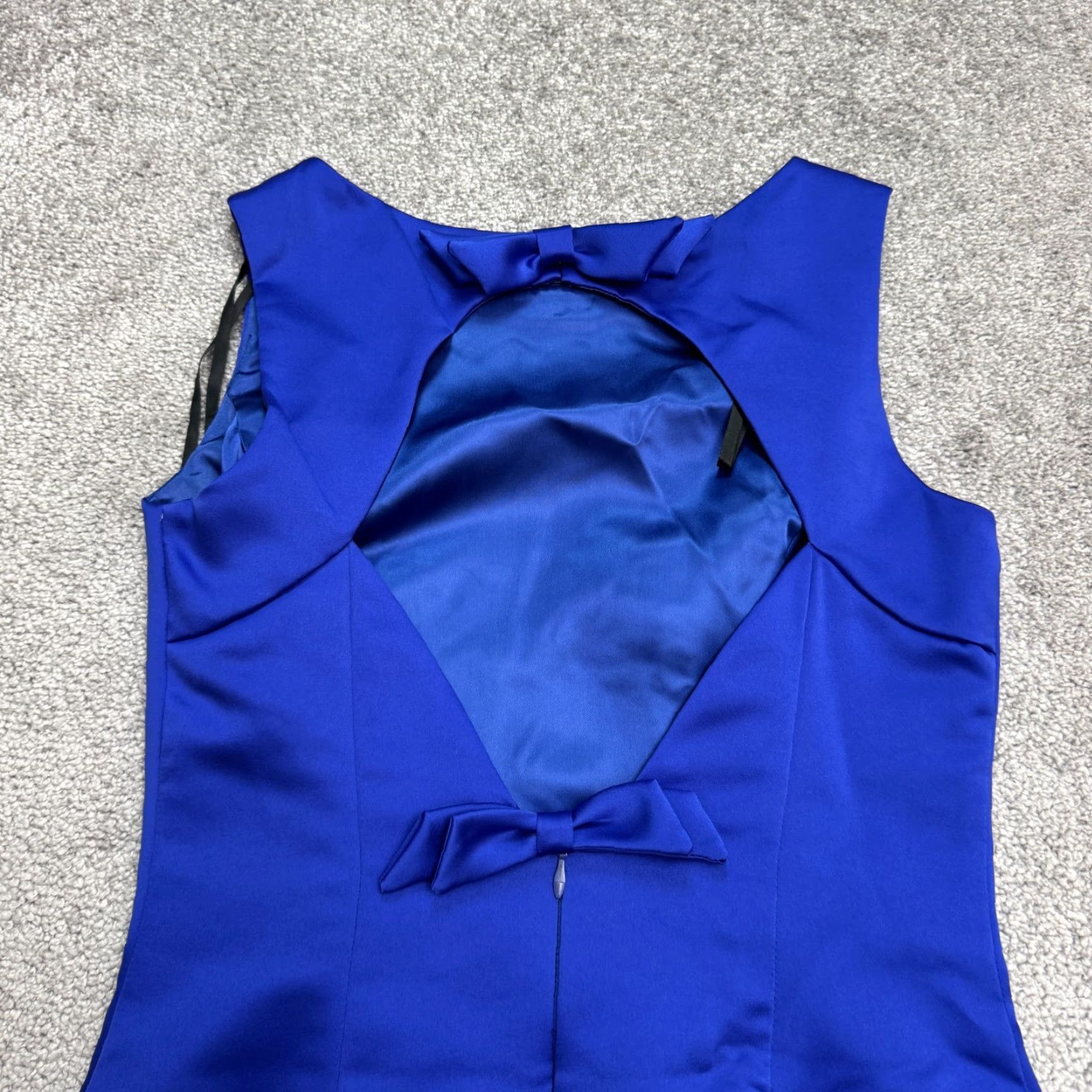 Jessica McClintock VINTAGE Jessica McClintock Dress Womens 6 Mini Cut Out Satin Blue Bow Party 90s Classic Designer Size M / US 6-8 / IT 42-44 - 3 Thumbnail