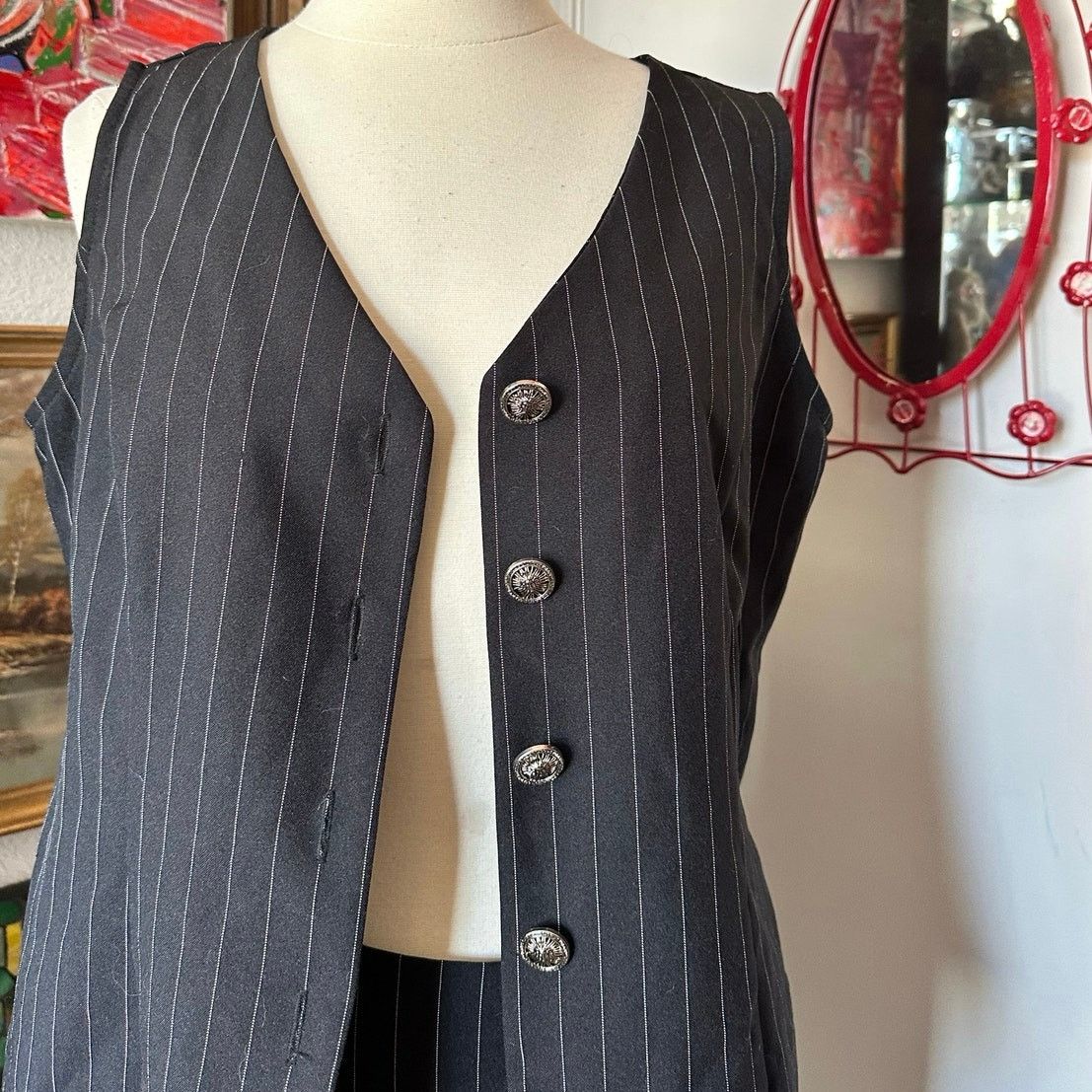 Bentley bentley vintage black white pinstripe two piece suit set Size L / US 10 / IT 46 - 2 Thumbnail