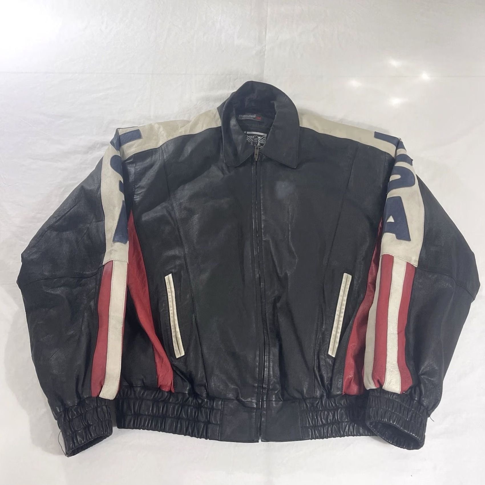 Vintage VINTAGE Extreme Leather Jacket Biker Men's L Black AMERICAN FLAG Pockets Zip 90s Halloween? Size US L / EU 52-54 / 3 - 2 Thumbnail