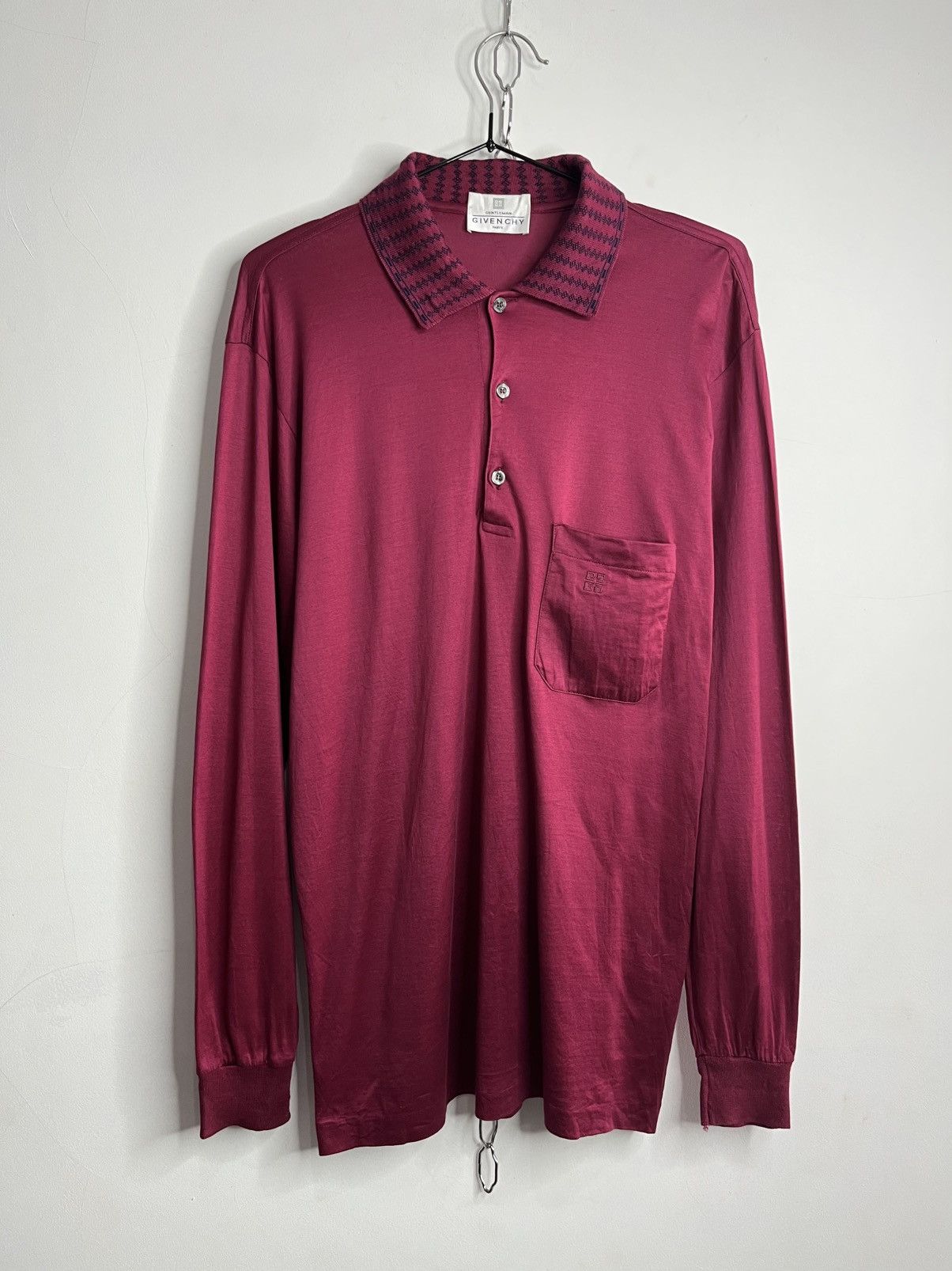 Givenchy Vintage 90s Givenchy Gentleman Maroon Polo Shirts Longsleeve Size US M / EU 48-50 / 2 - 1 Thumbnail