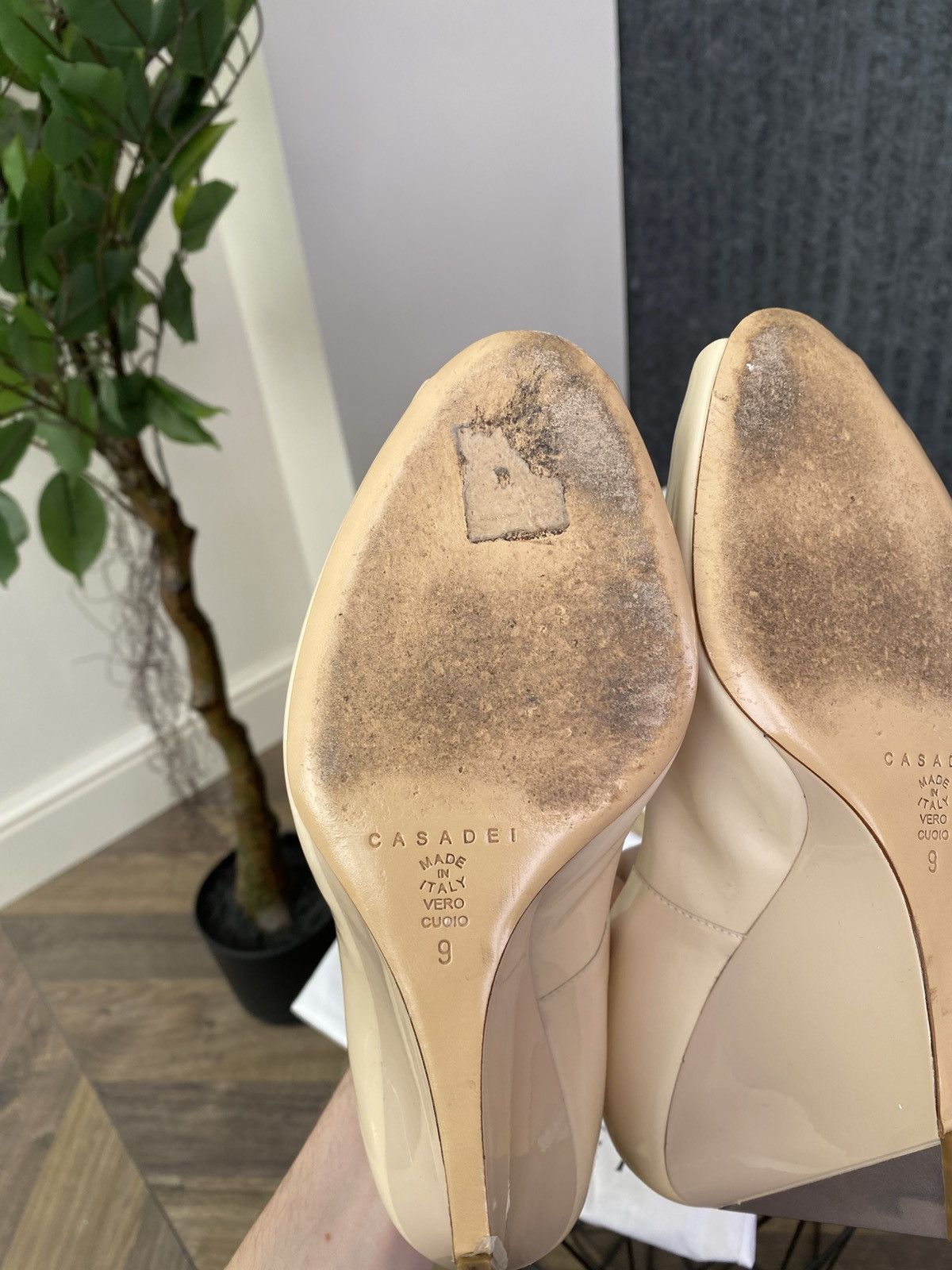 Casadei Casadei Patent Leather Wedge Heels Nude Peep Toe Pumps Size US 9 / IT 39 - 14 Thumbnail