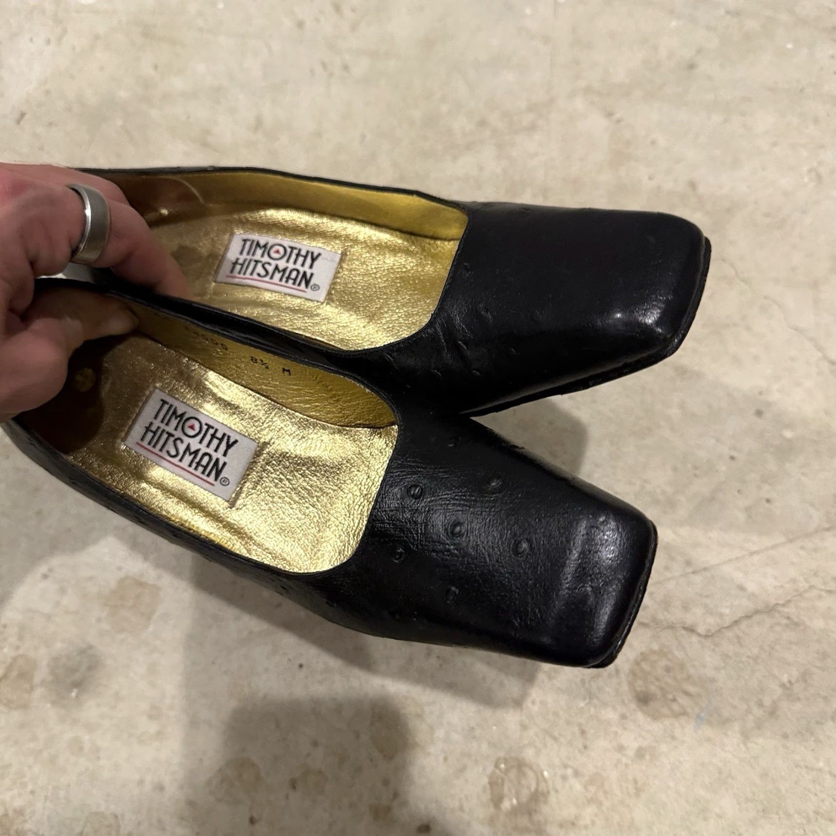 Vintage VINTAGE Timothy Hitsman Heels Women Pump Square Toe Leather Black 8.5 M Spain Size US 9 / IT 39 - 5 Thumbnail