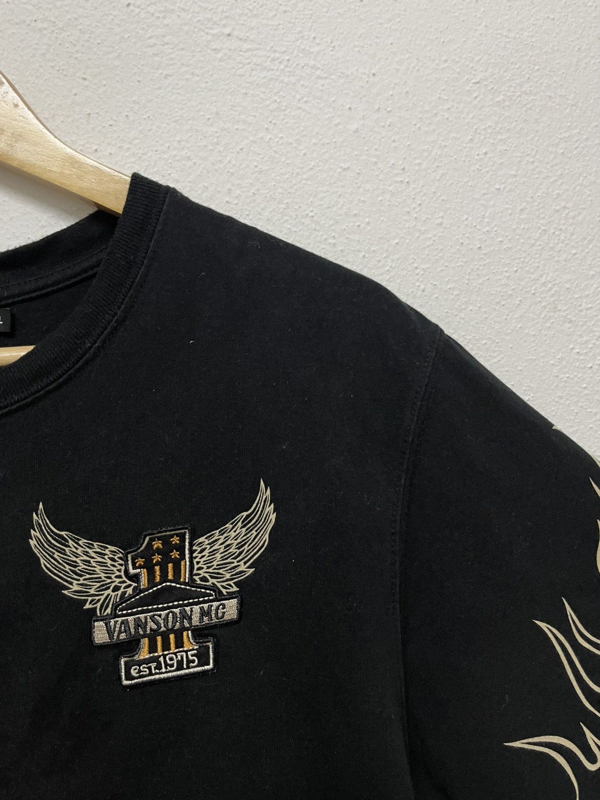 Vanson Leathers 2000s VANSON LEATHER FLAME SLEEVE TSHIRT RARE Size US M / EU 48-50 / 2 - 9 Thumbnail
