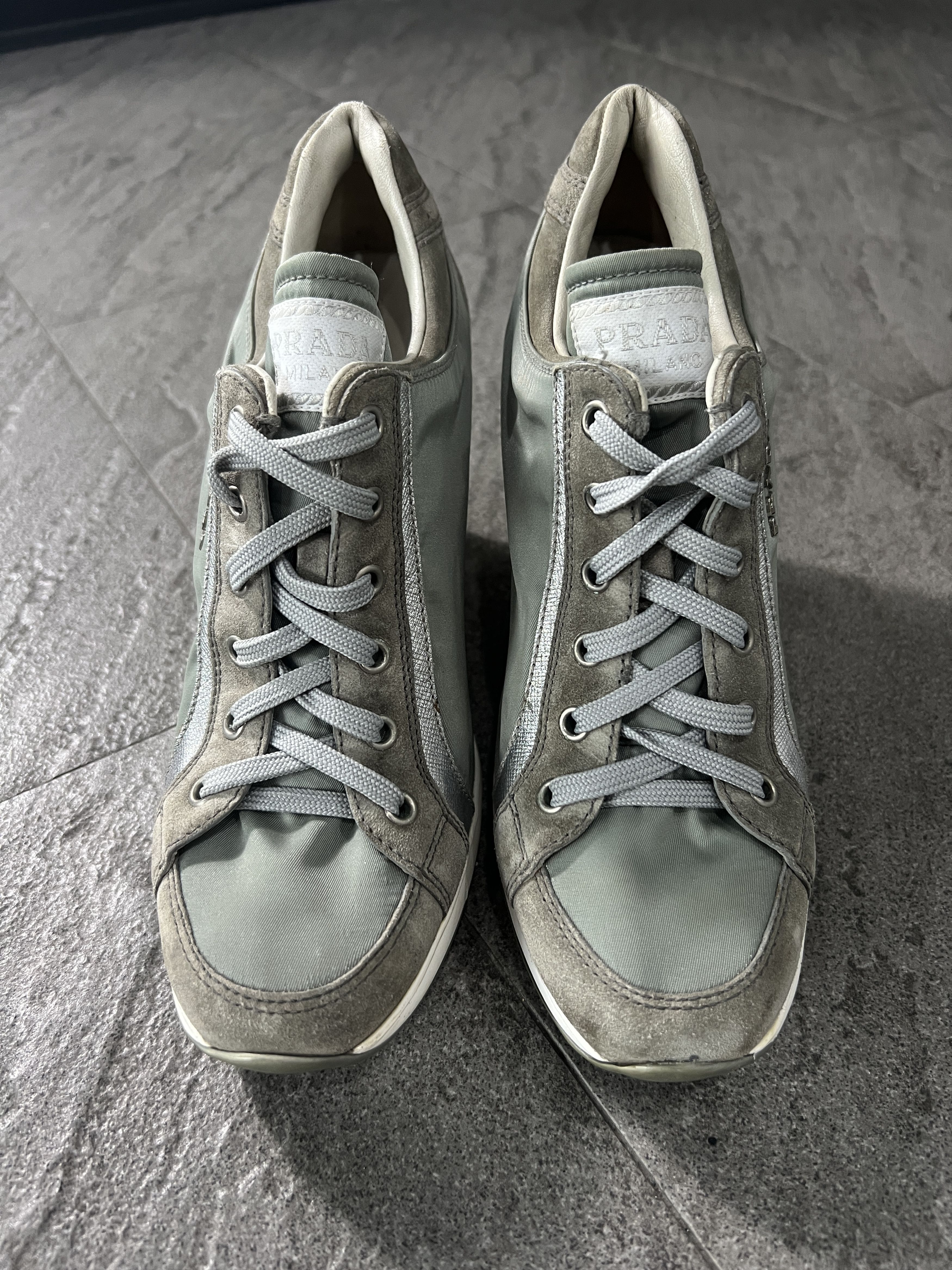 Prada Prada Nylon Suede Wedge Sneakers Sage Green EU37 Size US 7 / IT 37 - 4 Thumbnail
