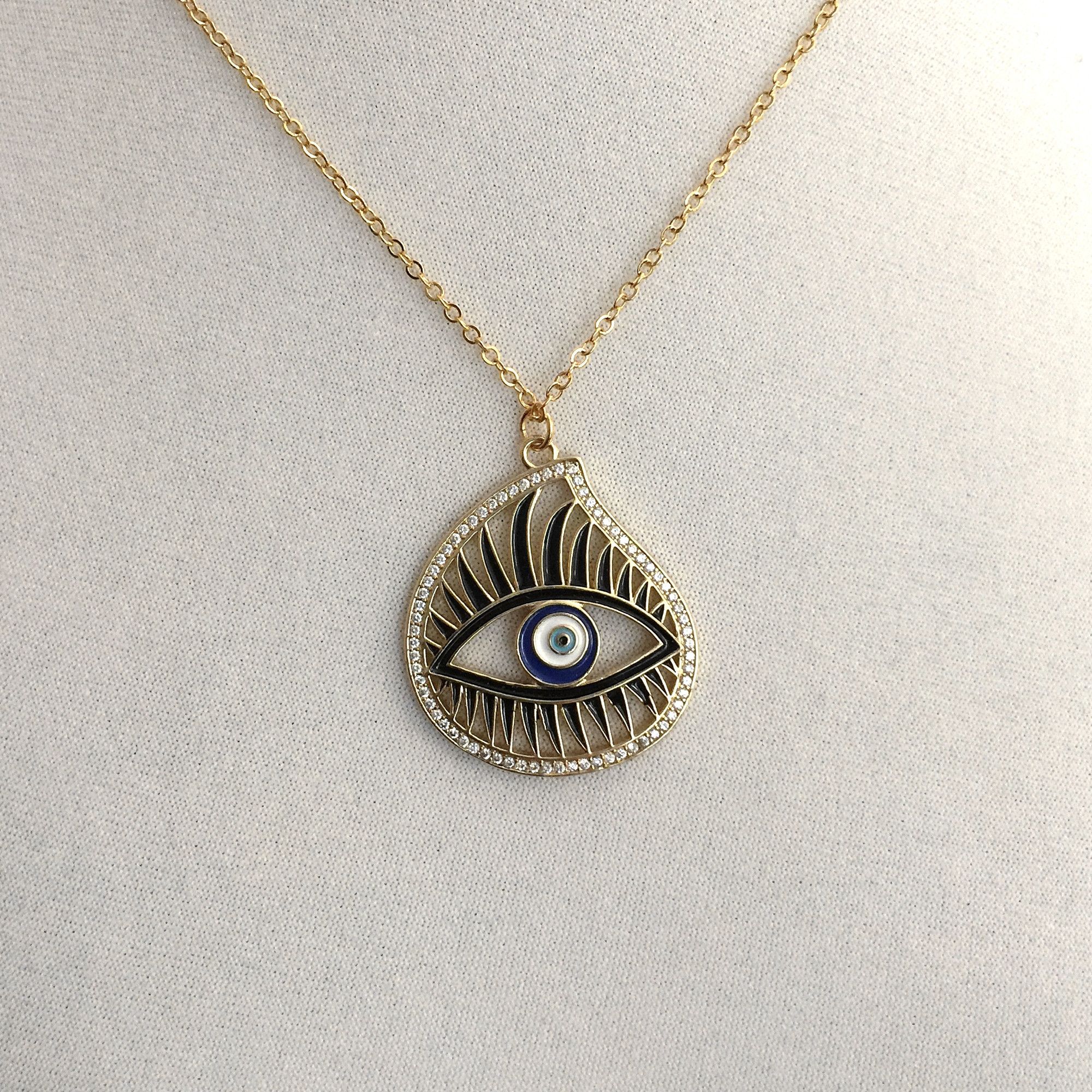 The Unbranded Brand Evil Eye Black Blue Enamel Rhinestone Necklace Size ONE SIZE - 4 Thumbnail