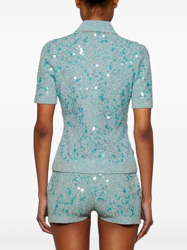 Gucci o1la5ras0526 Tweed Blend Polo Top Shirt in Blue Size S / US 4 / IT 40 - 5 Thumbnail