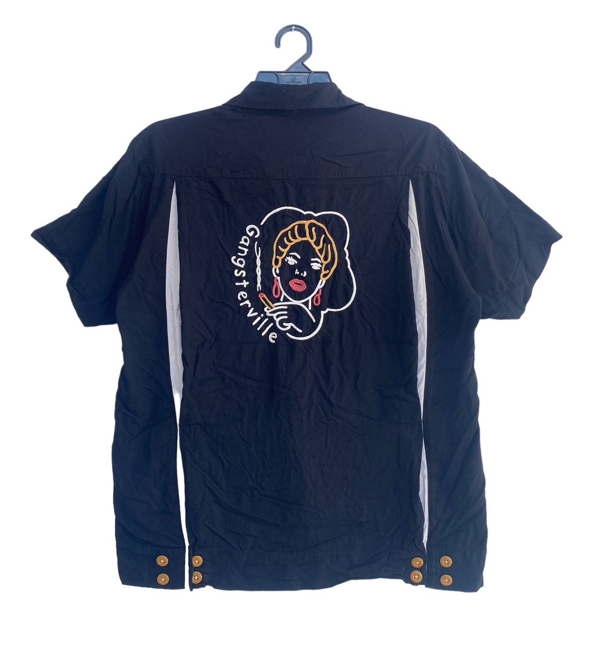 image of VTG 90's Gangsterville Lucy Chainstitch Logo Rayon Shirts in Black, Men's (Size Small)
