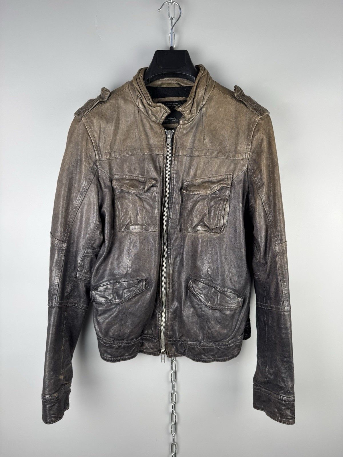Allsaints AllSaints Post Commander Leather Biker Jacket Brown Womens Size M / US 6-8 / IT 42-44 - 1 Thumbnail