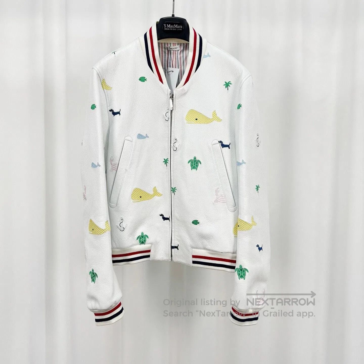Thom Browne Thom Browne Embroidered Leather Baseball Jacket. Size US XXS / EU 40 - 1 Thumbnail