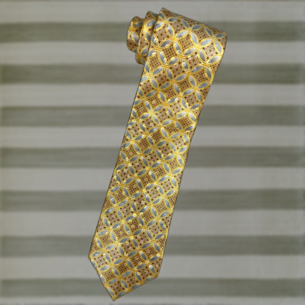 Ermenegildo Zegna Ermenegildo Zegna Men’s Luxury Silk Tie Foulard Made in Italy Gold 60.25" Long 3.5" Classic Width Size ONE SIZE - 1 Thumbnail