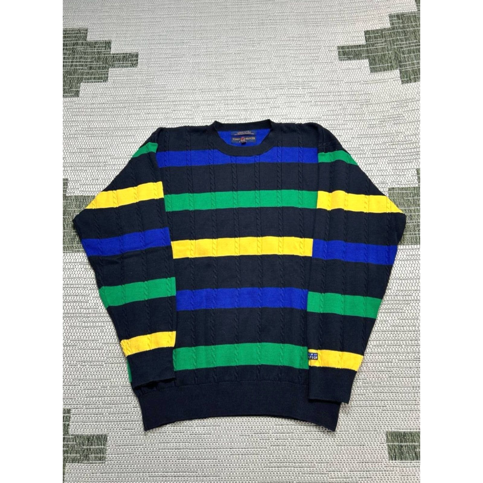 Tommy Hilfiger Tommy Hilfiger Golf Sweater Mens M Multicolor Striped Cable Knit Crew Neck Pullover Seasonal Outdoor Casual Athletic Size US M / EU 48-50 / 2 - 2 Thumbnail