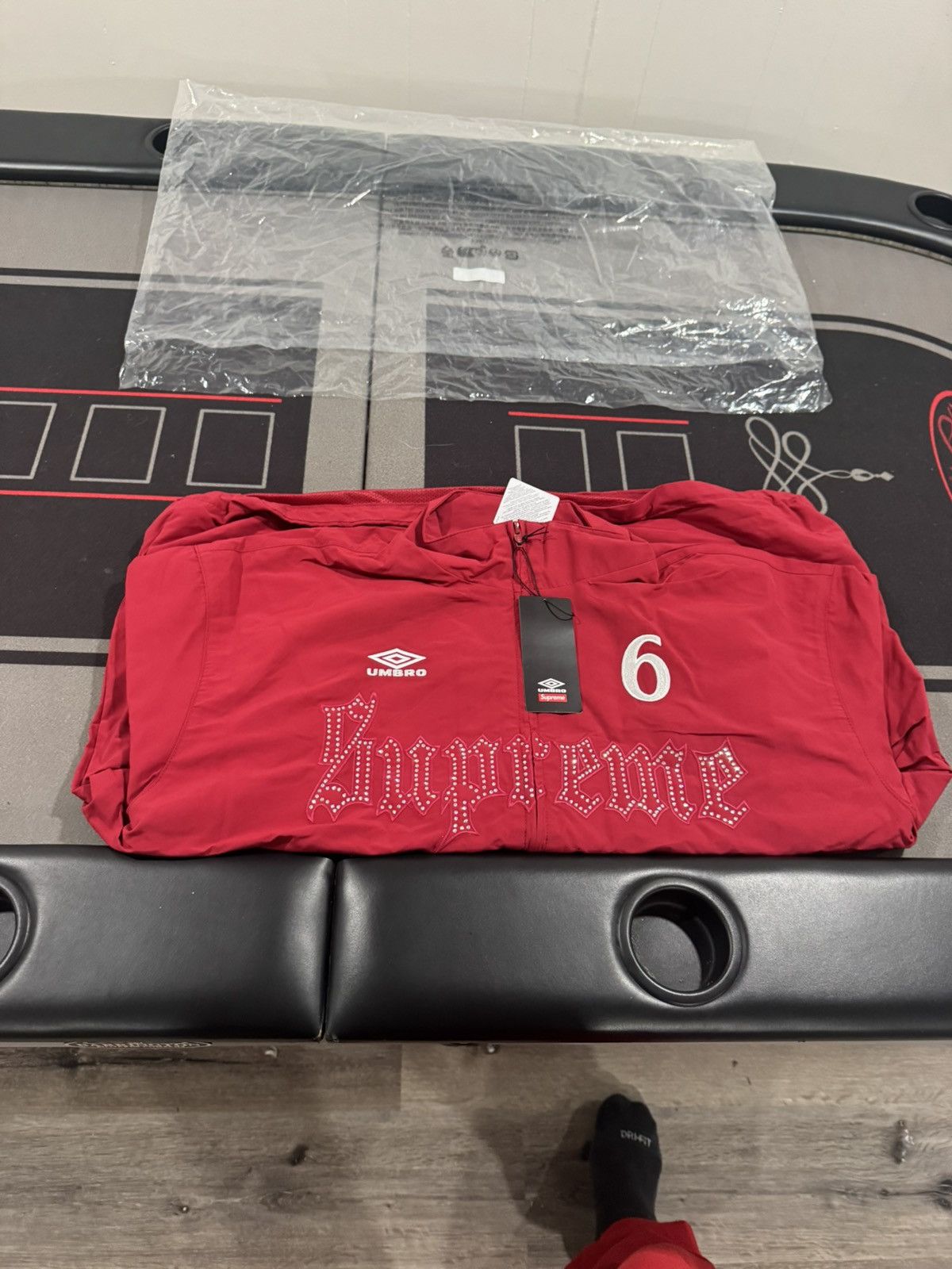 Supreme Umbro Rhinestone Dark Red Zip up track jacket sz S