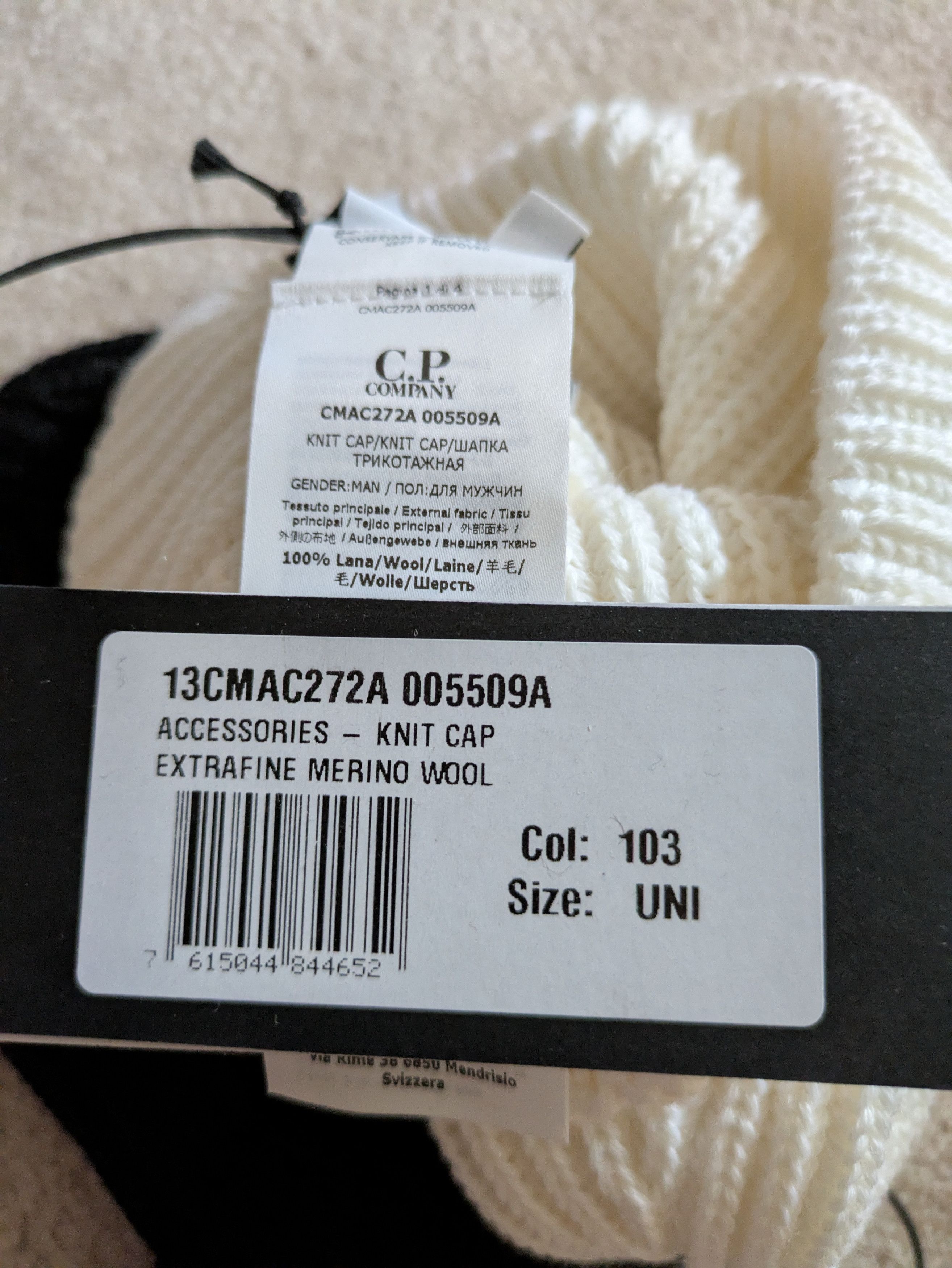 C.P. Company 2 Merino Wool Ribbed Knit Beanies, Black and White Size ONE SIZE - 7 Thumbnail