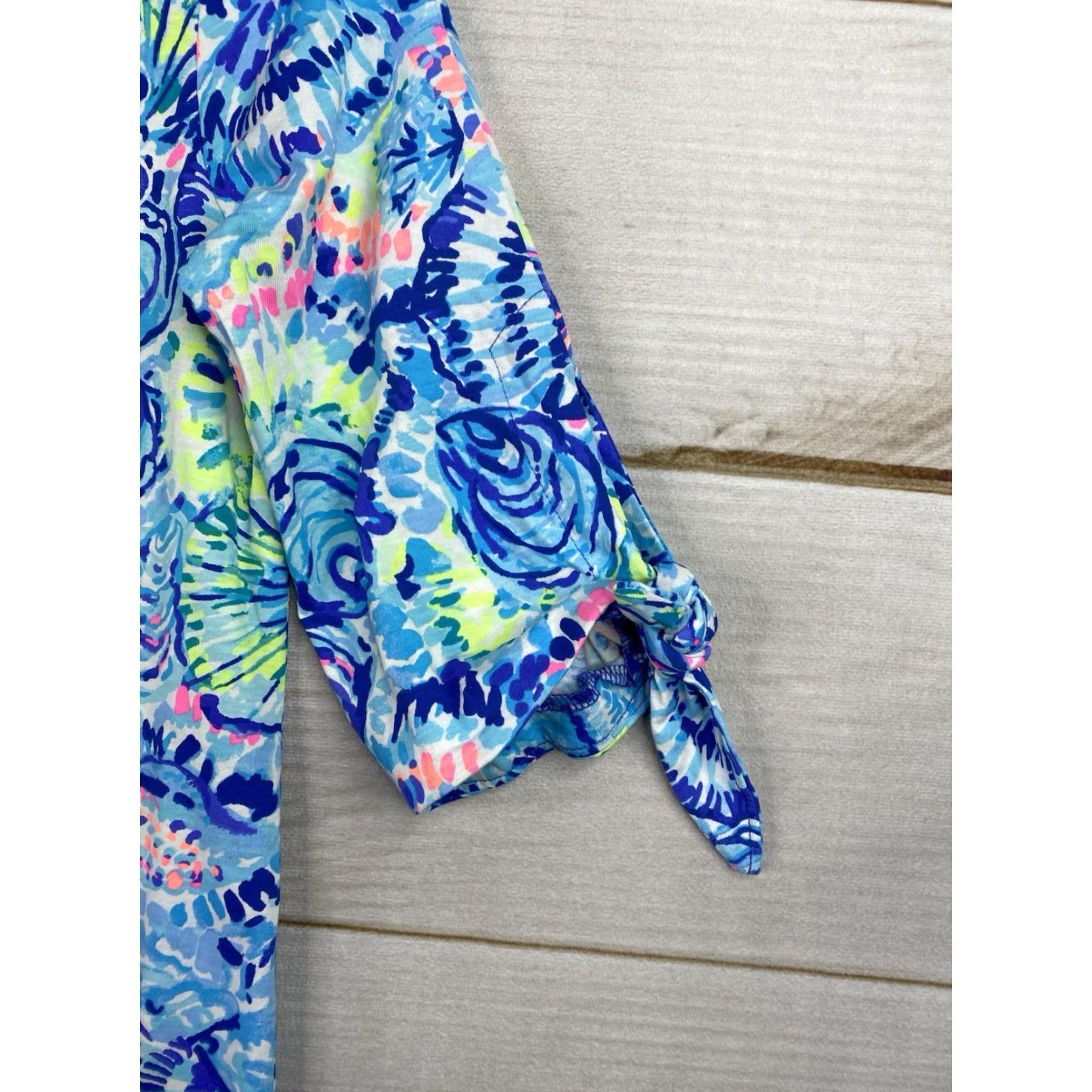 Lilly Pulitzer Lilly Pulitzer Dress Womens XS Blue Floral Tropical Slit Sleeve Shift Shirt Size XS / US 0-2 / IT 36-38 - 4 Thumbnail