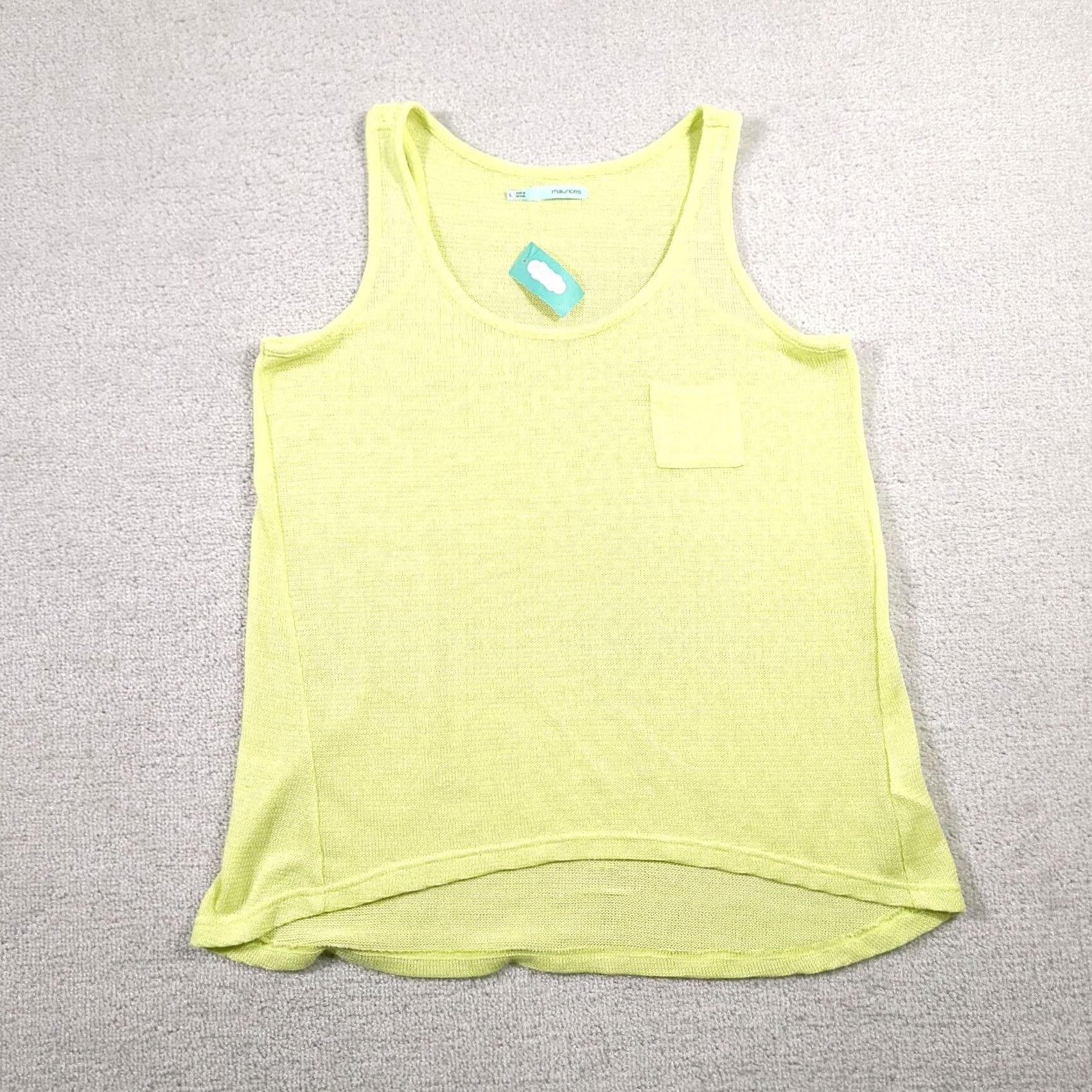 Vintage Maurices Tank Top Adult Large Lime Green Pocket Stretch Scoop Neck Womens Size L / US 10 / IT 46 - 2 Thumbnail
