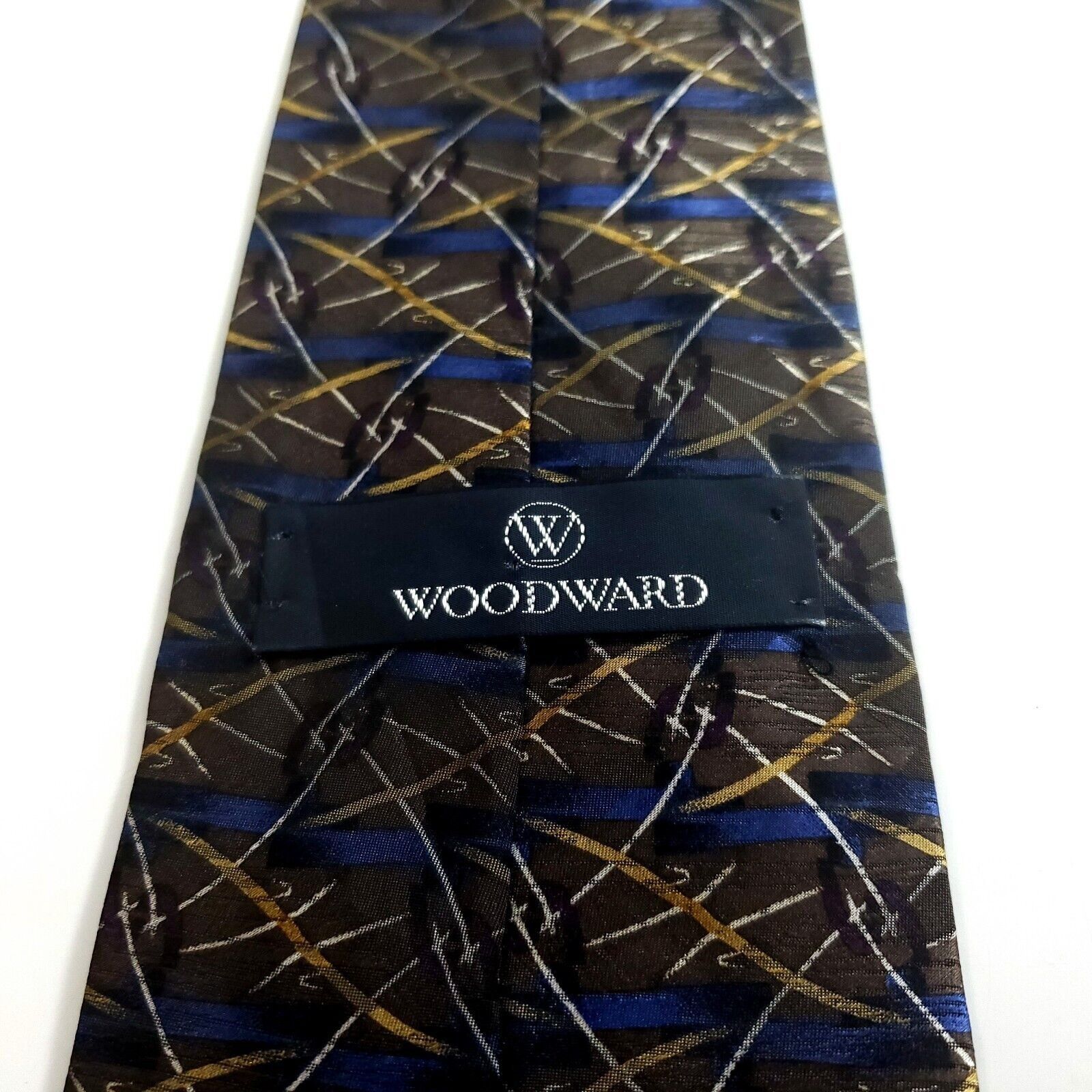 Woodward Woodward Green Tan Blue Abstract Geometric Print Wide Silk T Size ONE SIZE - 3 Thumbnail