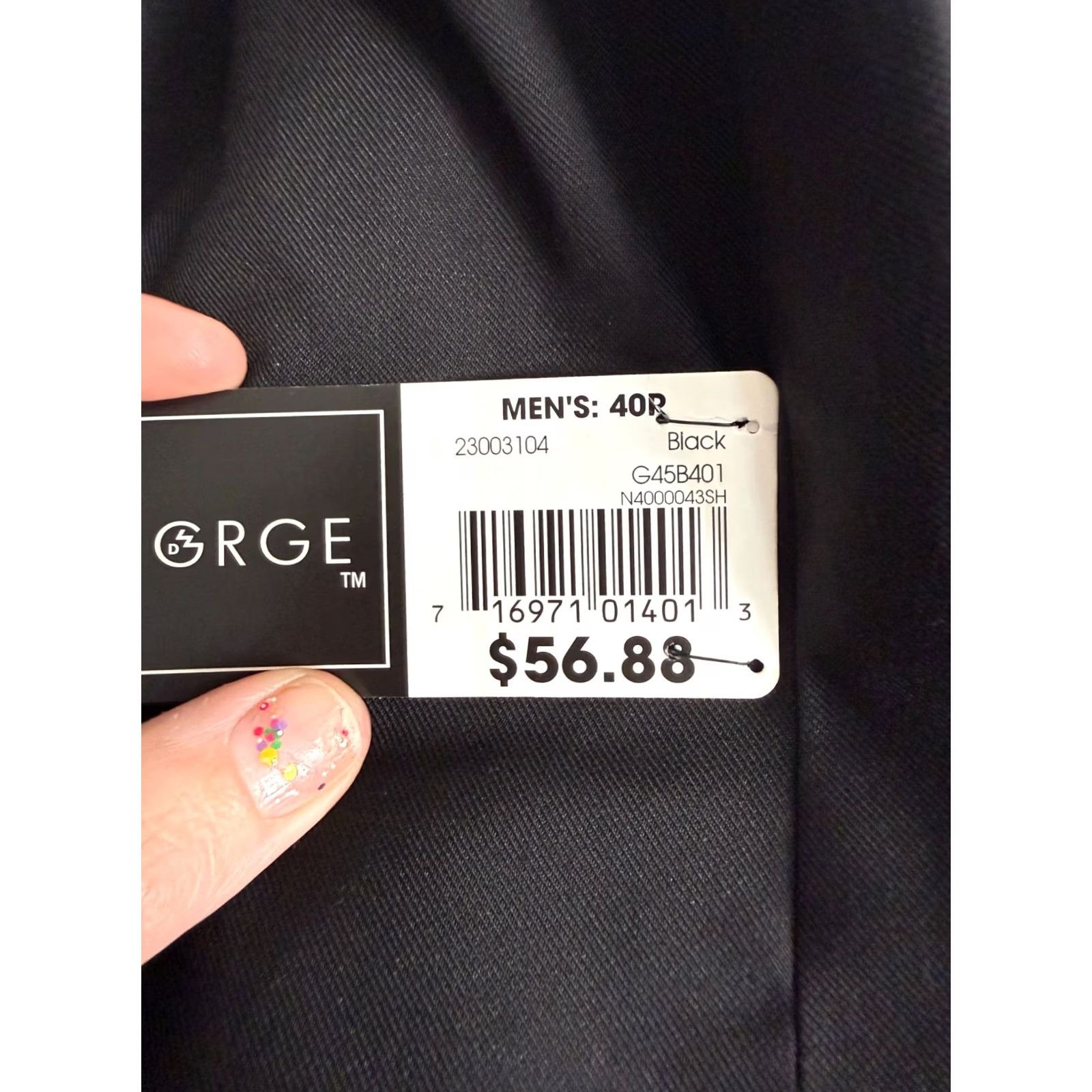 George George Suit Men's Jacket 40R Pants 44x32 Black Set Wrinkle Free NWT Size 40R - 2 Thumbnail