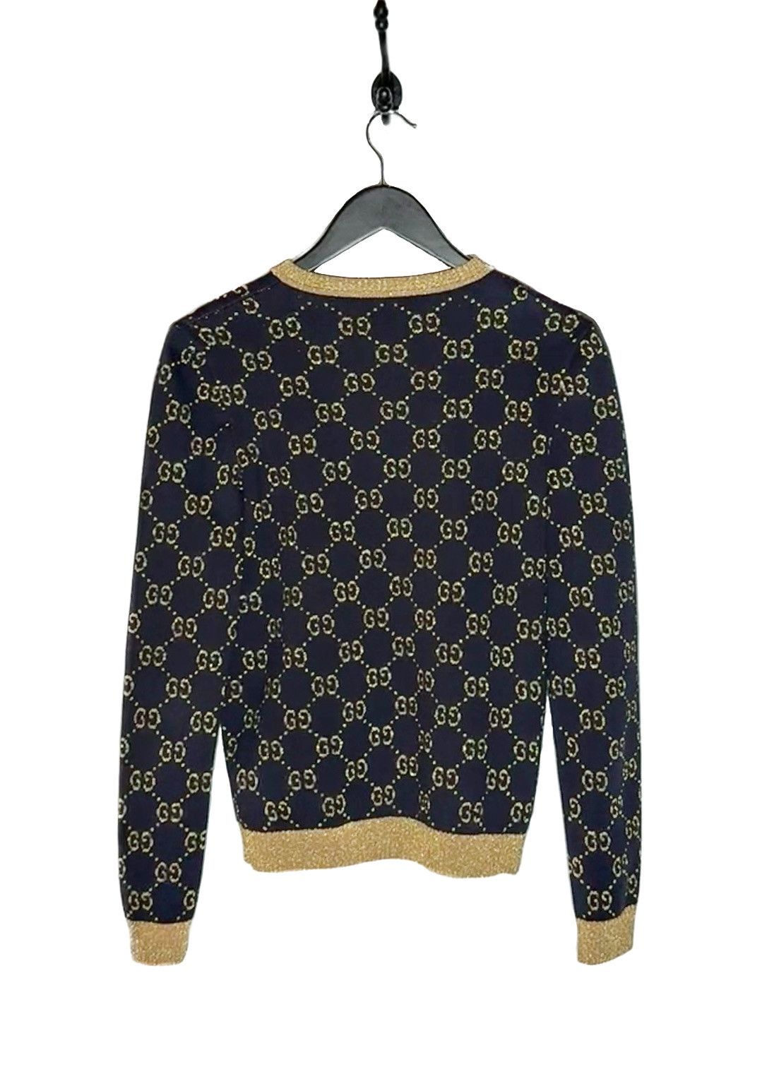 Gucci Gucci Navy Blue Cotton Lamé GG V-neck Sweater Size M / US 6-8 / IT 42-44 - 5 Thumbnail
