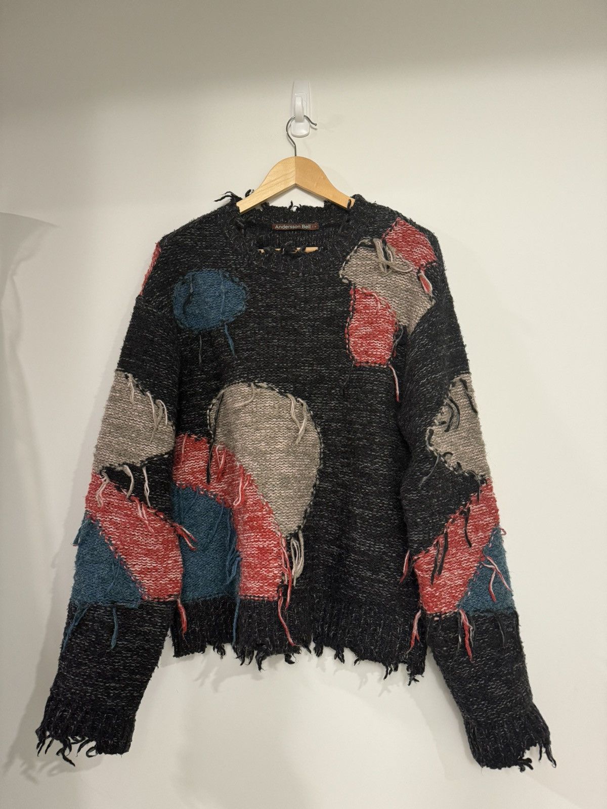 image of Andersson Bell Bruce Intarsia Crew-Neck Sweater in Black, Men's (Size Medium)