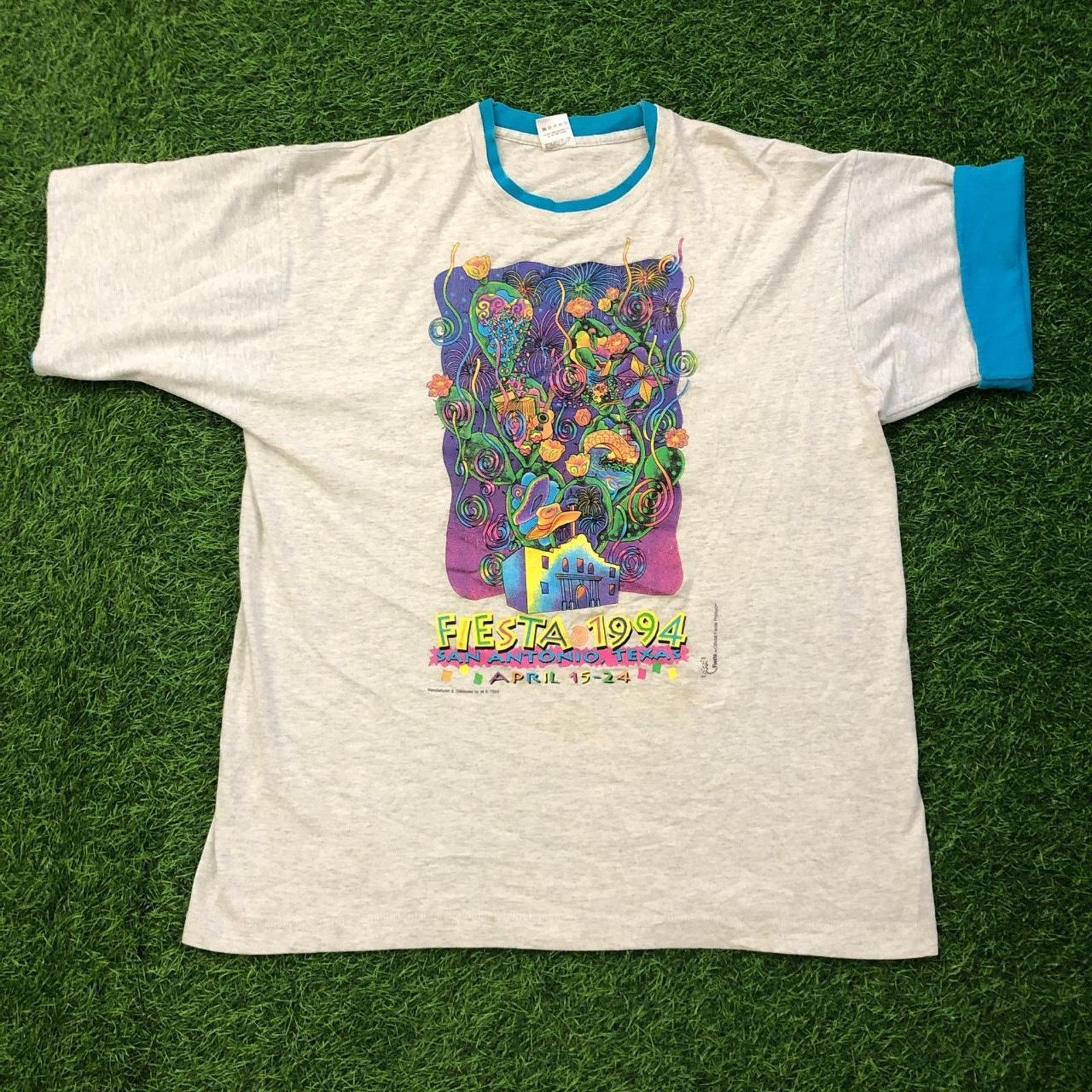 Fruit Of The Loom Vintage Double Layered Fiesta 1994 San Antonio Graphic Tee Size US XL / EU 56 / 4 - 1 Thumbnail