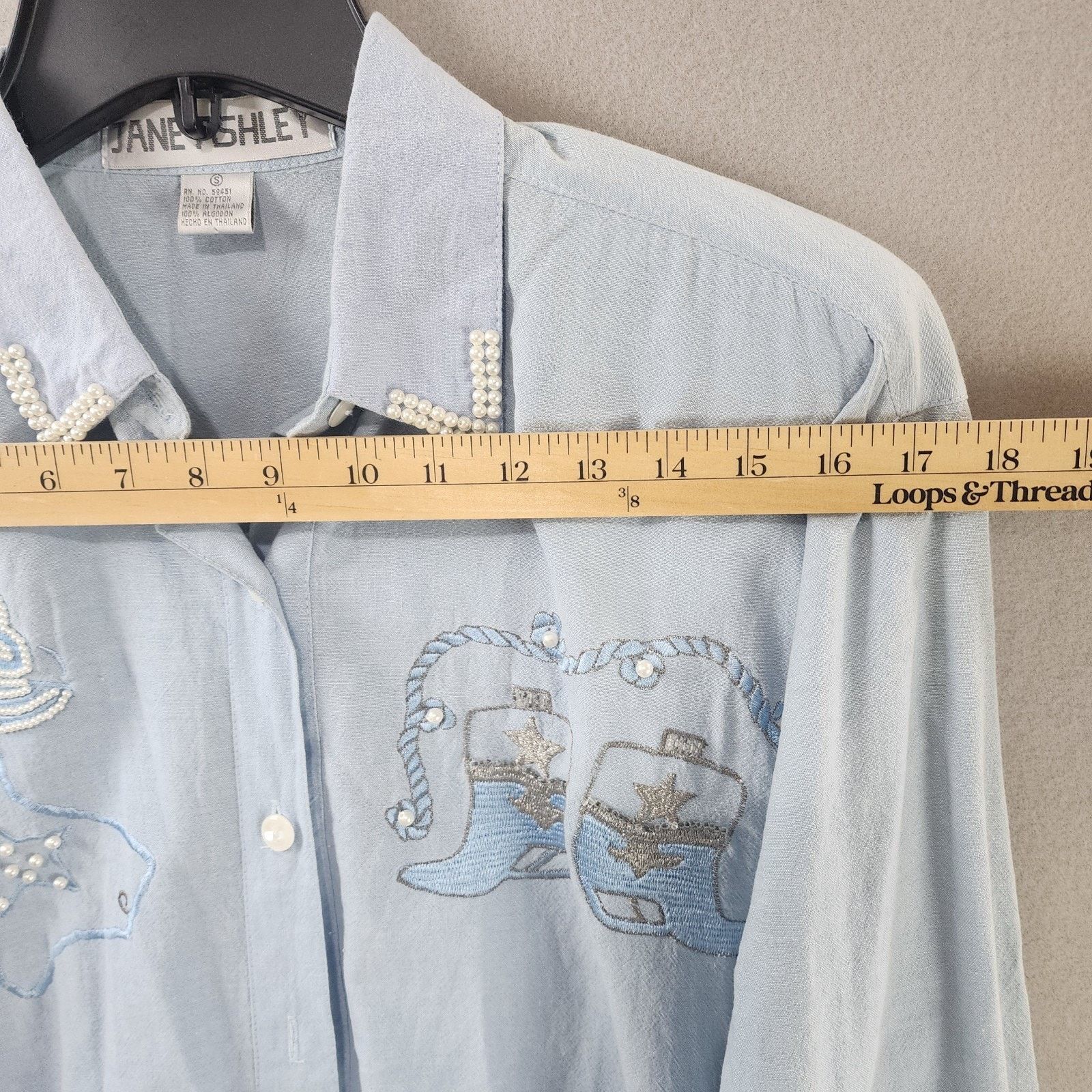 Other Jane Ashley Texas Western Shirt Lt Blue Embroidered Boots Size S / US 4 / IT 40 - 4 Thumbnail
