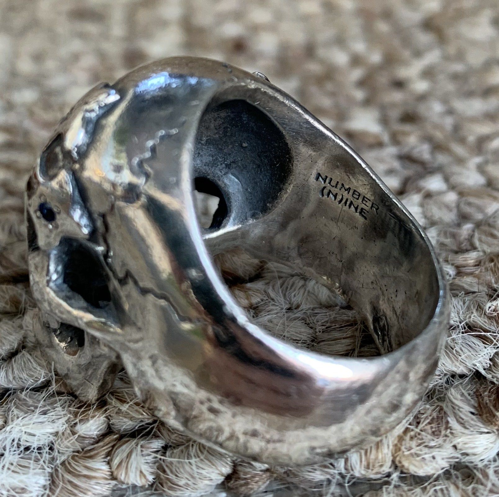 Number (N)ine SS05 "Nightcrawler" Bejeweled Silver Skull Ring Size ONE SIZE - 8 Thumbnail