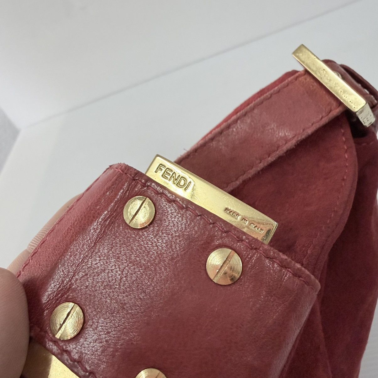 Fendi Fendi Baguette Red Suede Leather Shoulder Bag Size ONE SIZE - 13 Thumbnail