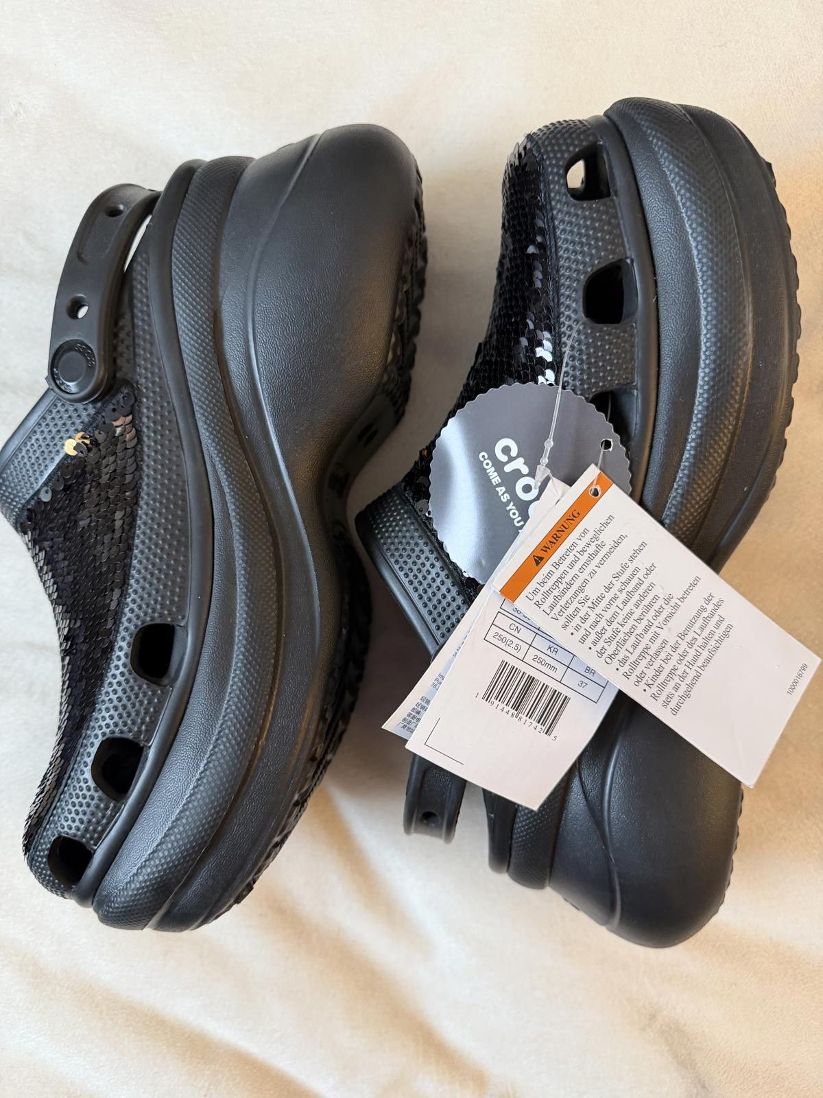 Crocs NEW CROCS Size 8 Classic Bae Gold/Black Sequin Platform Clog Size US 8 / IT 38 - 3 Thumbnail