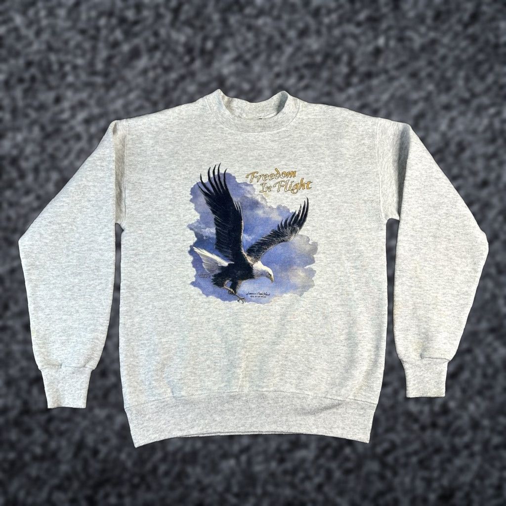 Vintage VINTAGE Platinum Sweats Sweatshirt Mens M Gray Bald Eagle 90s USA Freedom In Flight Graphic Print Size US M / EU 48-50 / 2 - 1 Thumbnail