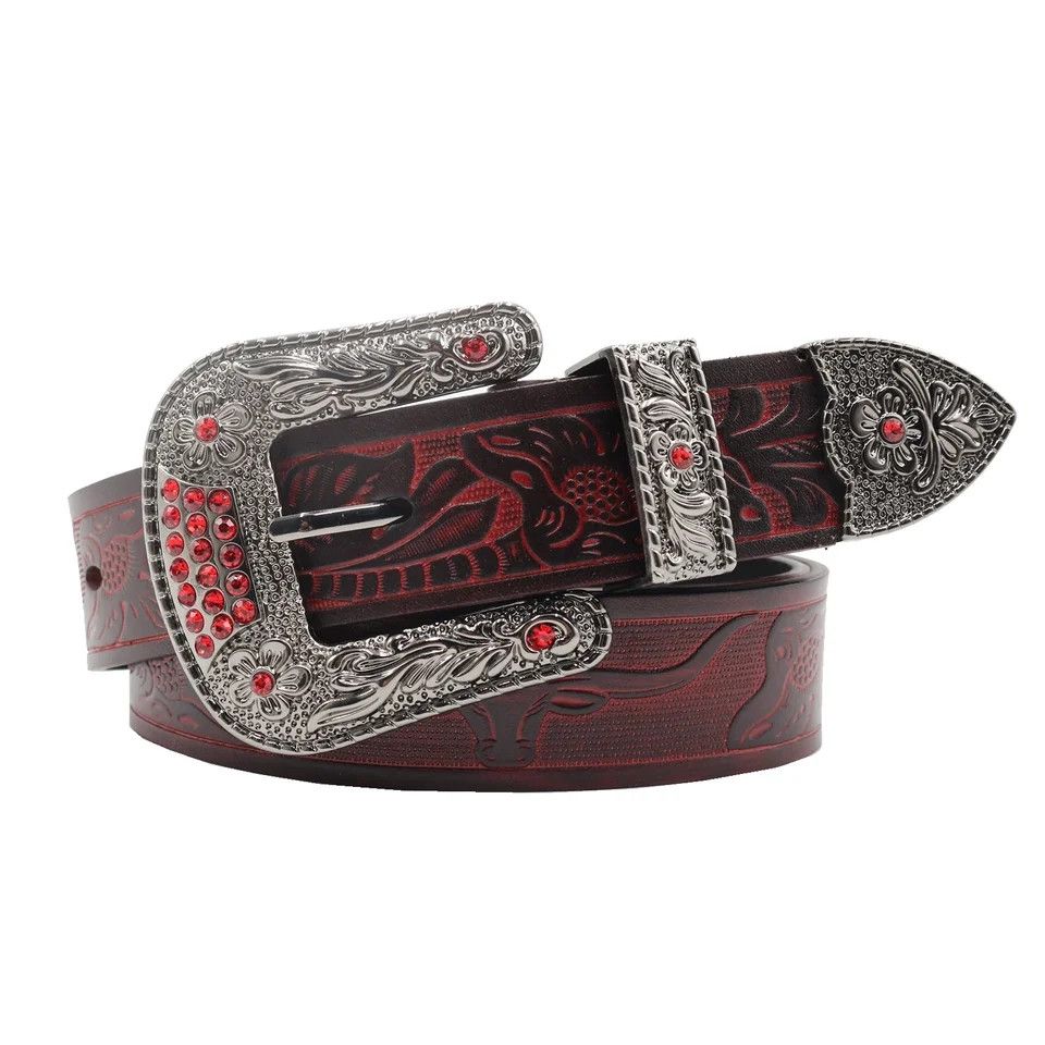 Japanese Brand flower embossment cowboy belt Size ONE SIZE - 4 Thumbnail
